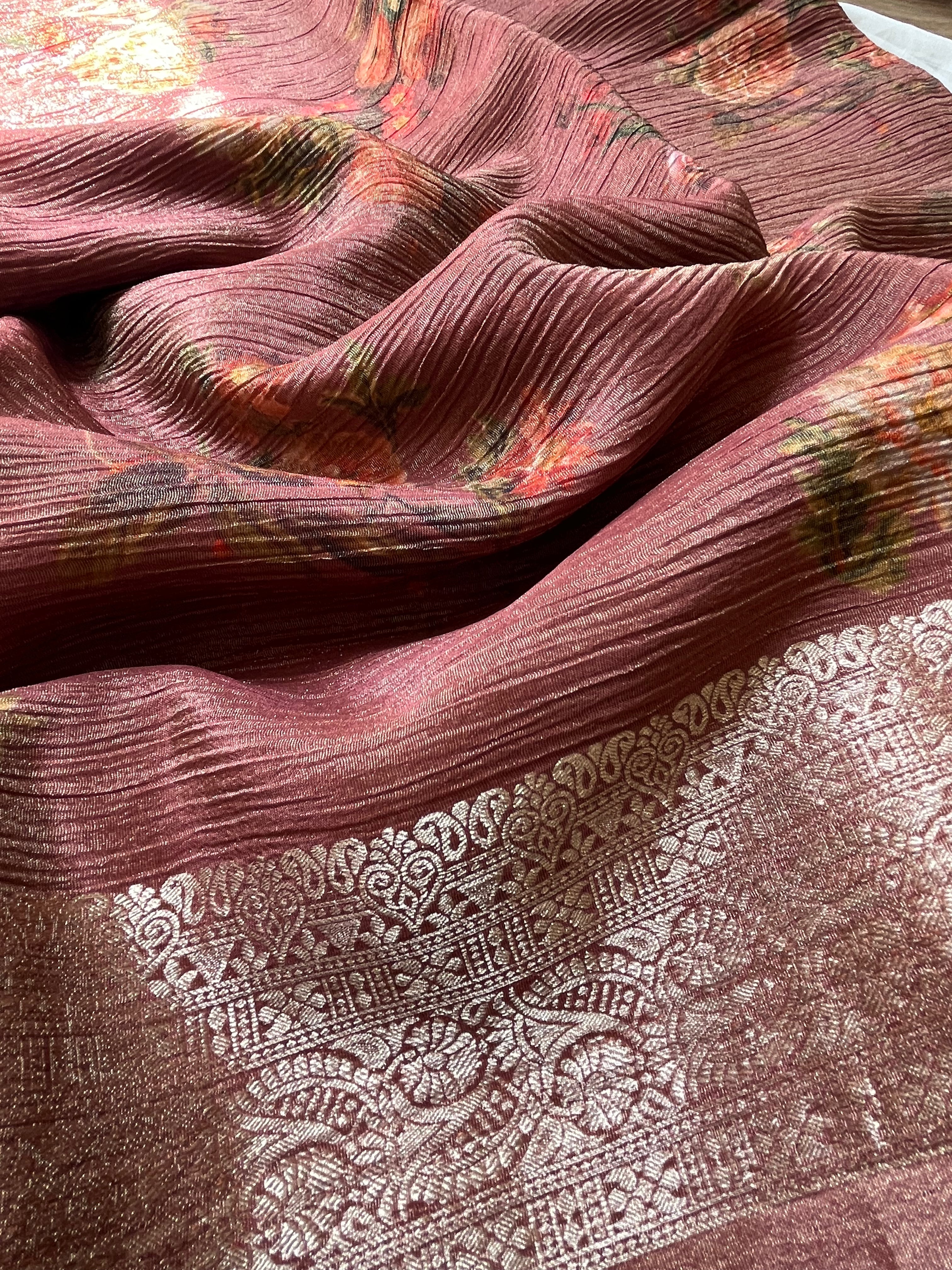 Blue, Green, Grey & Brown Tissue Georgette Sarees