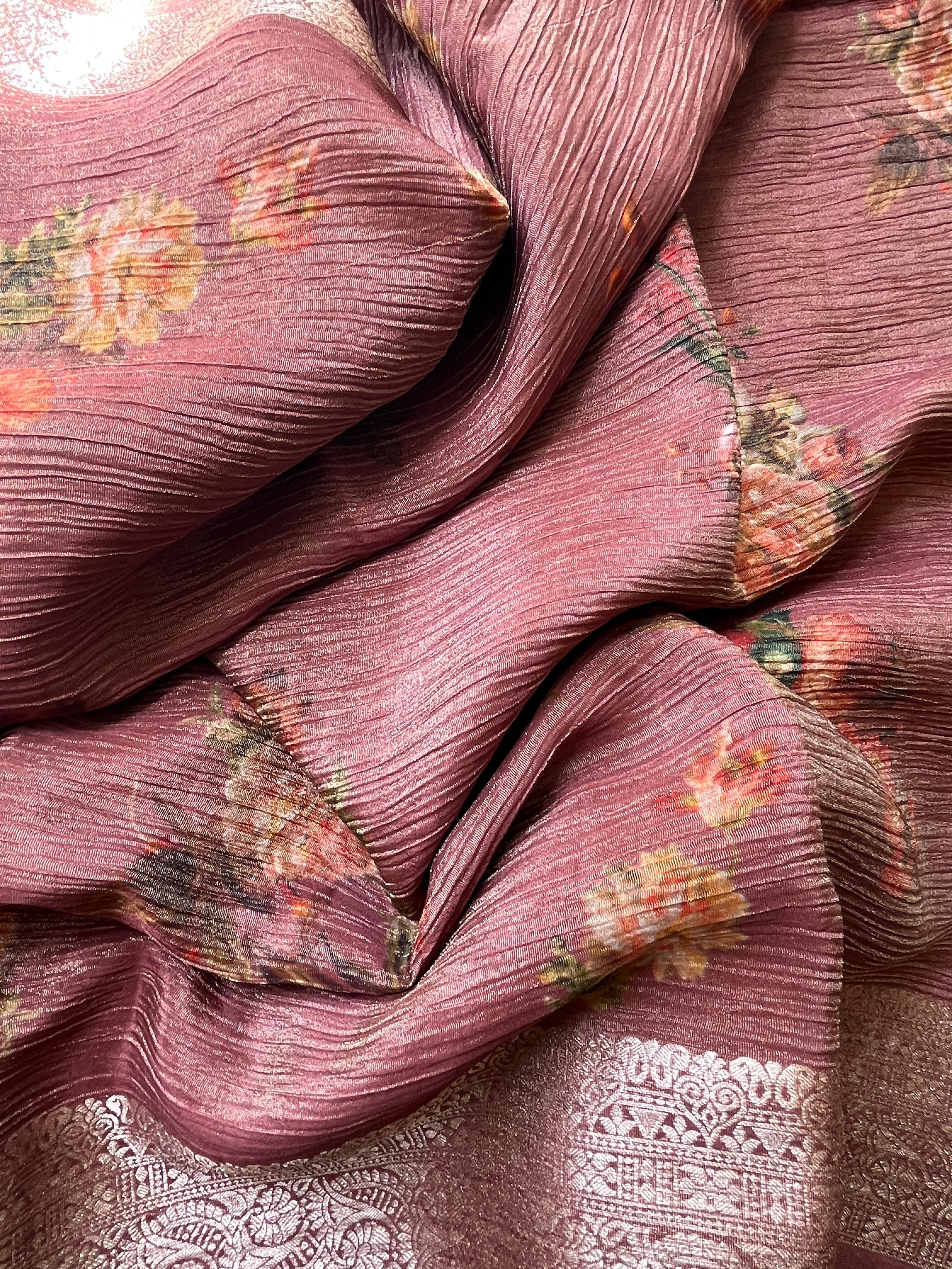 Blue, Green, Grey & Brown Tissue Georgette Sarees