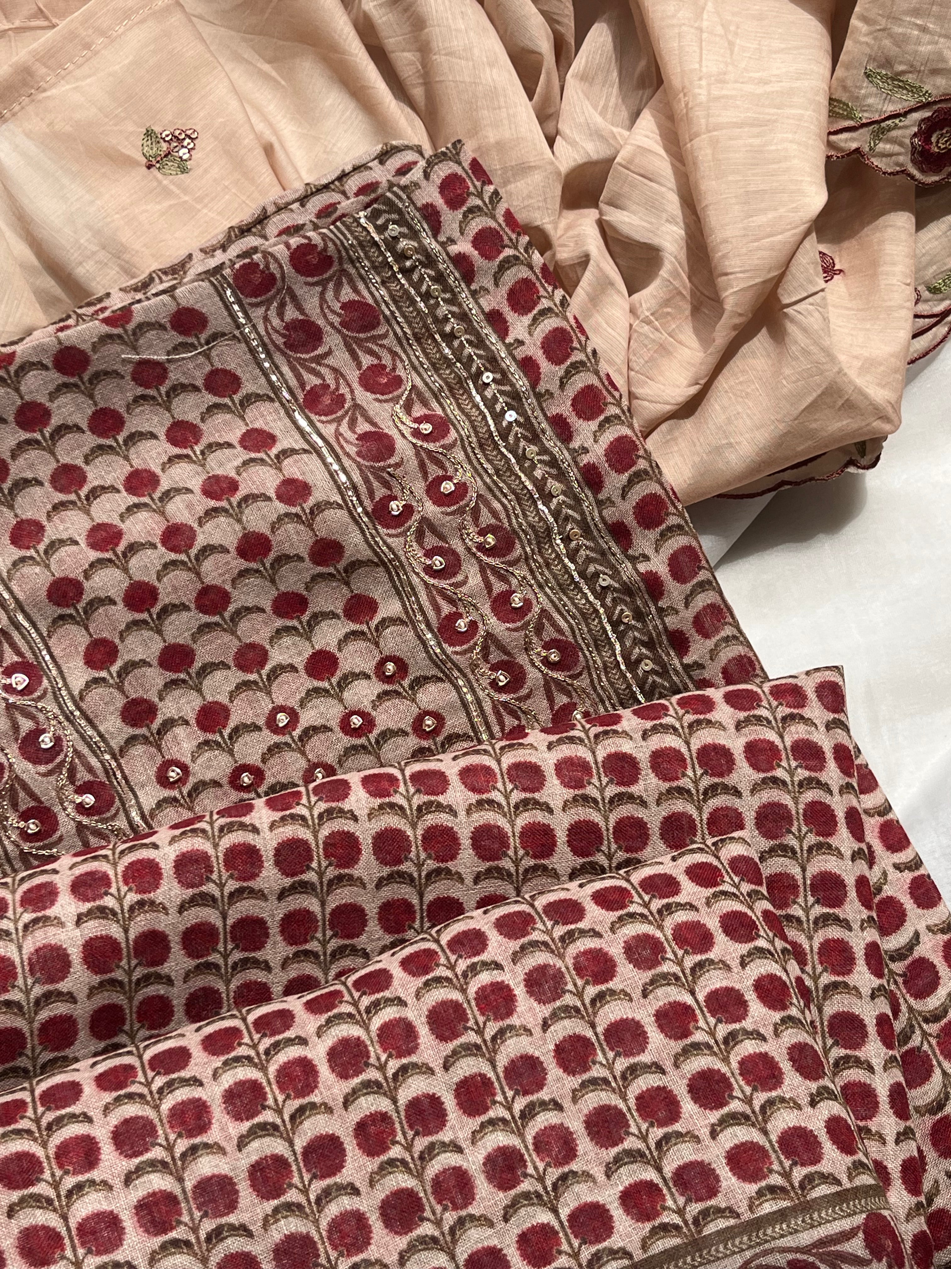 Brown Linen Cotton unstitched salwar set