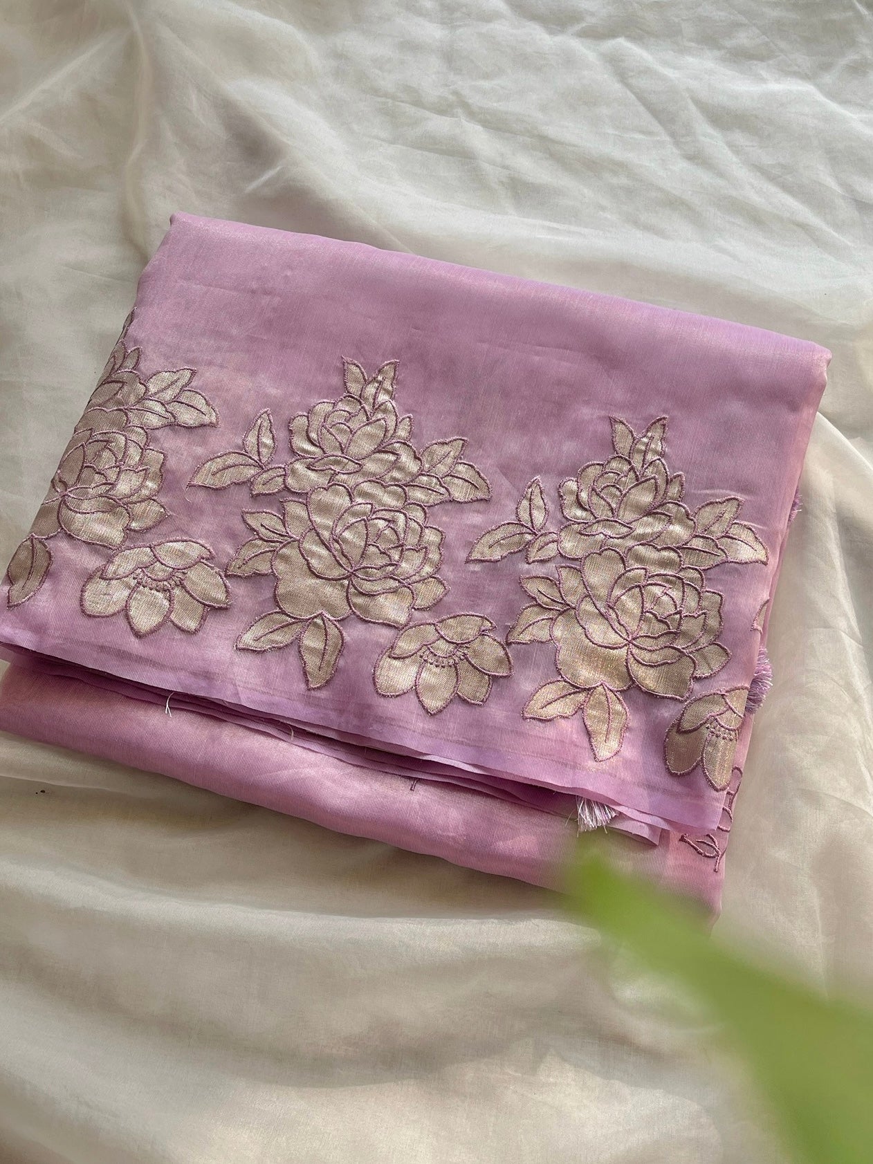 Lilac Organza floral appliqué saree