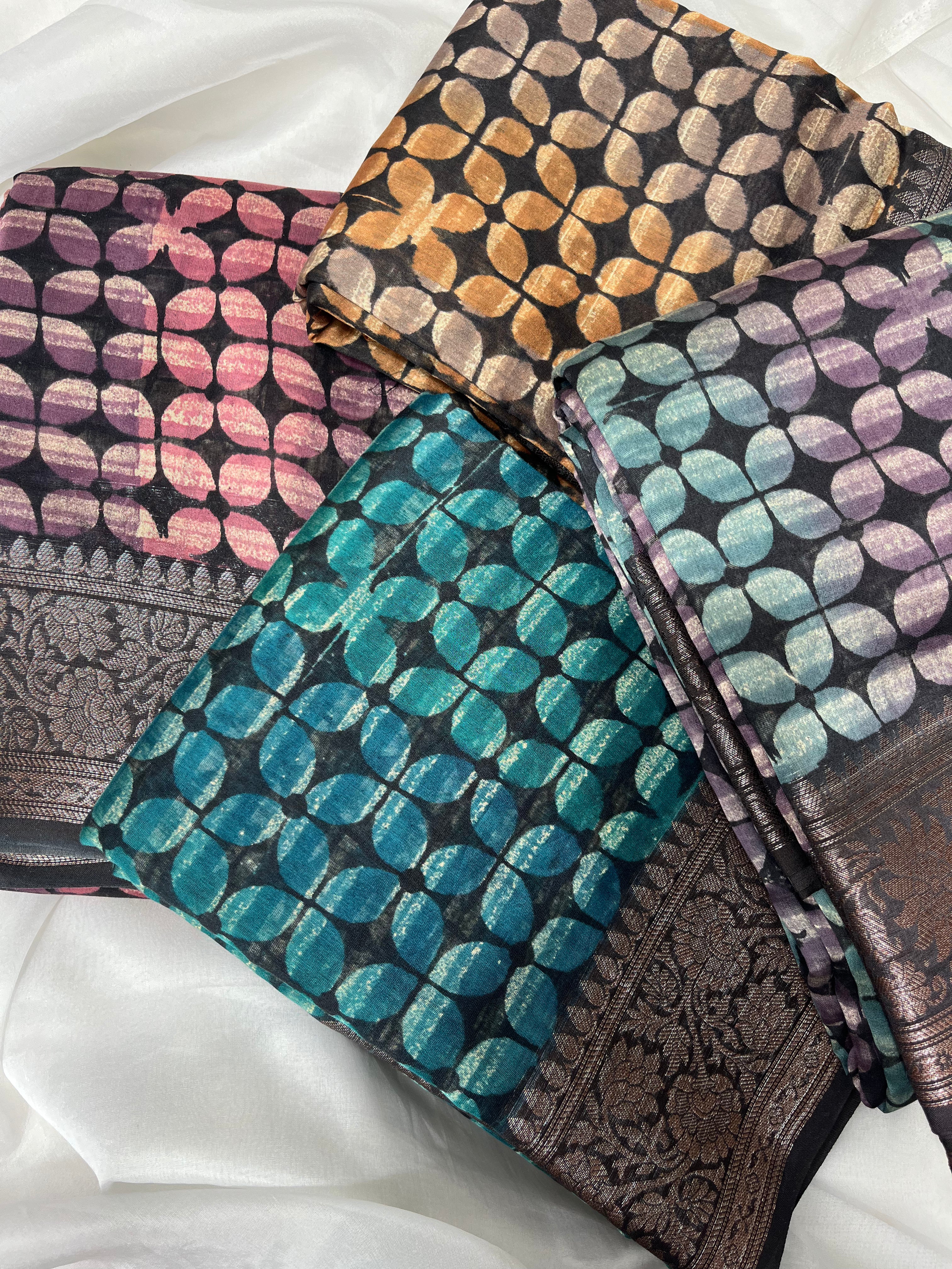 Purple, Pink, Yellow & Blue Multicolor Pure Cotton Chanderi Saree