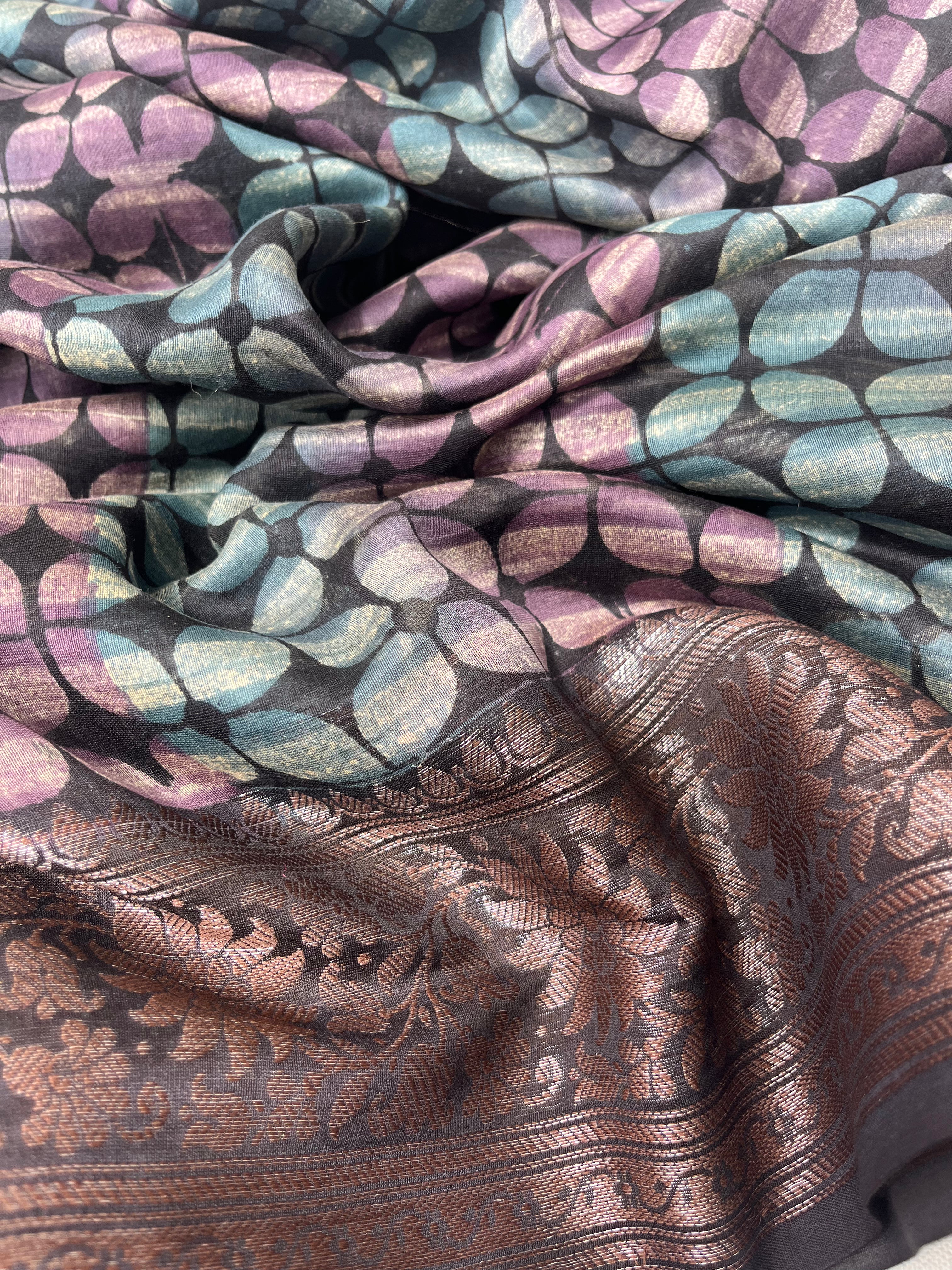 Purple, Pink, Yellow & Blue Multicolor Pure Cotton Chanderi Saree