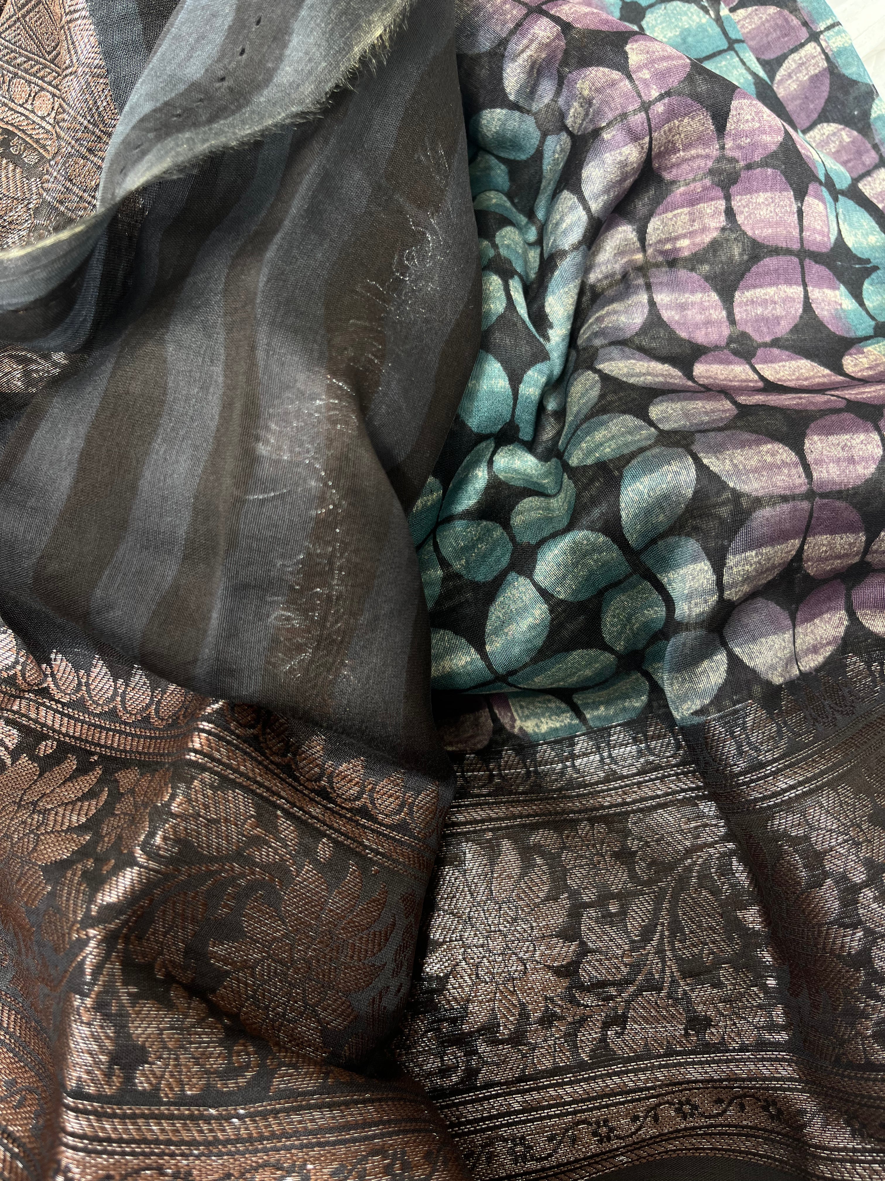 Purple, Pink, Yellow & Blue Multicolor Pure Cotton Chanderi Saree