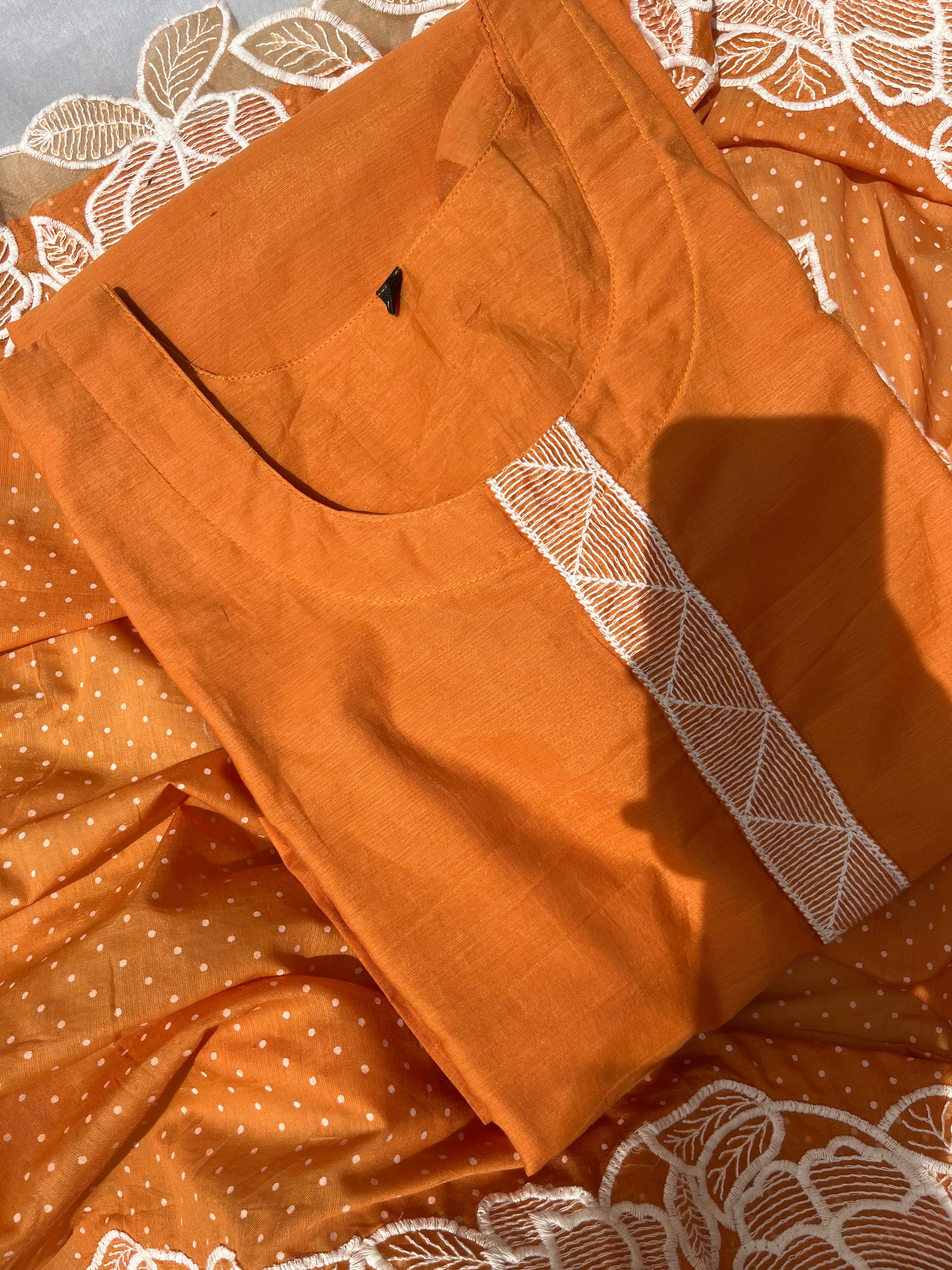 Orange Cotton  Readymade salwar set