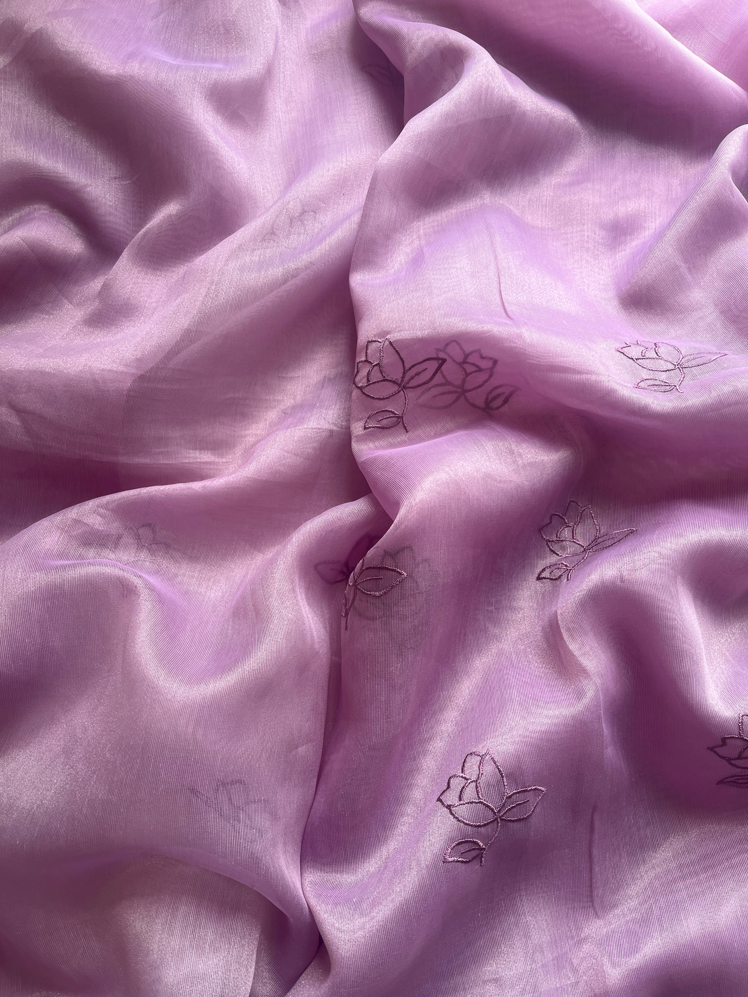 Lilac Organza floral appliqué saree