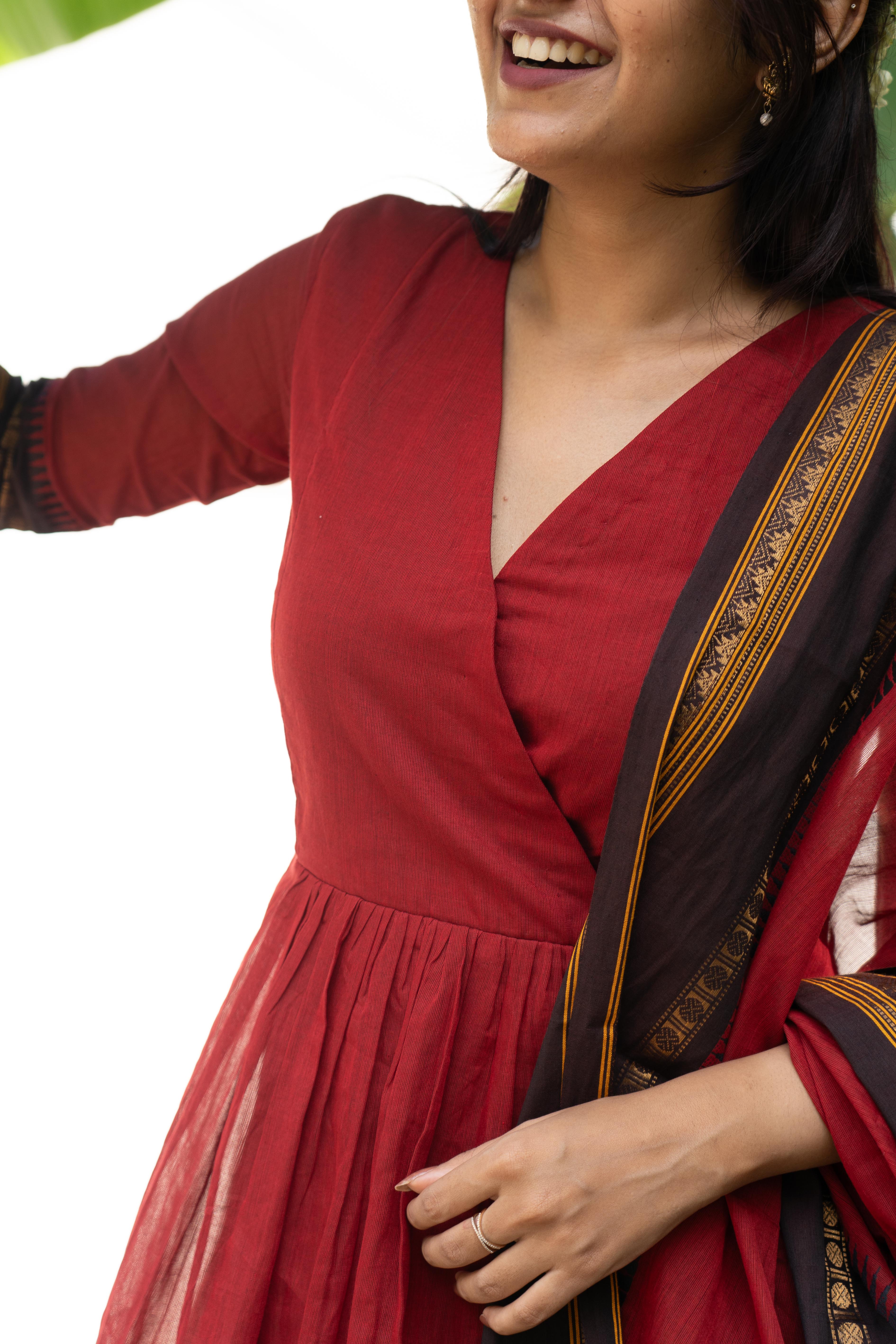 Red Kanchi Cotton Top & Dupatta