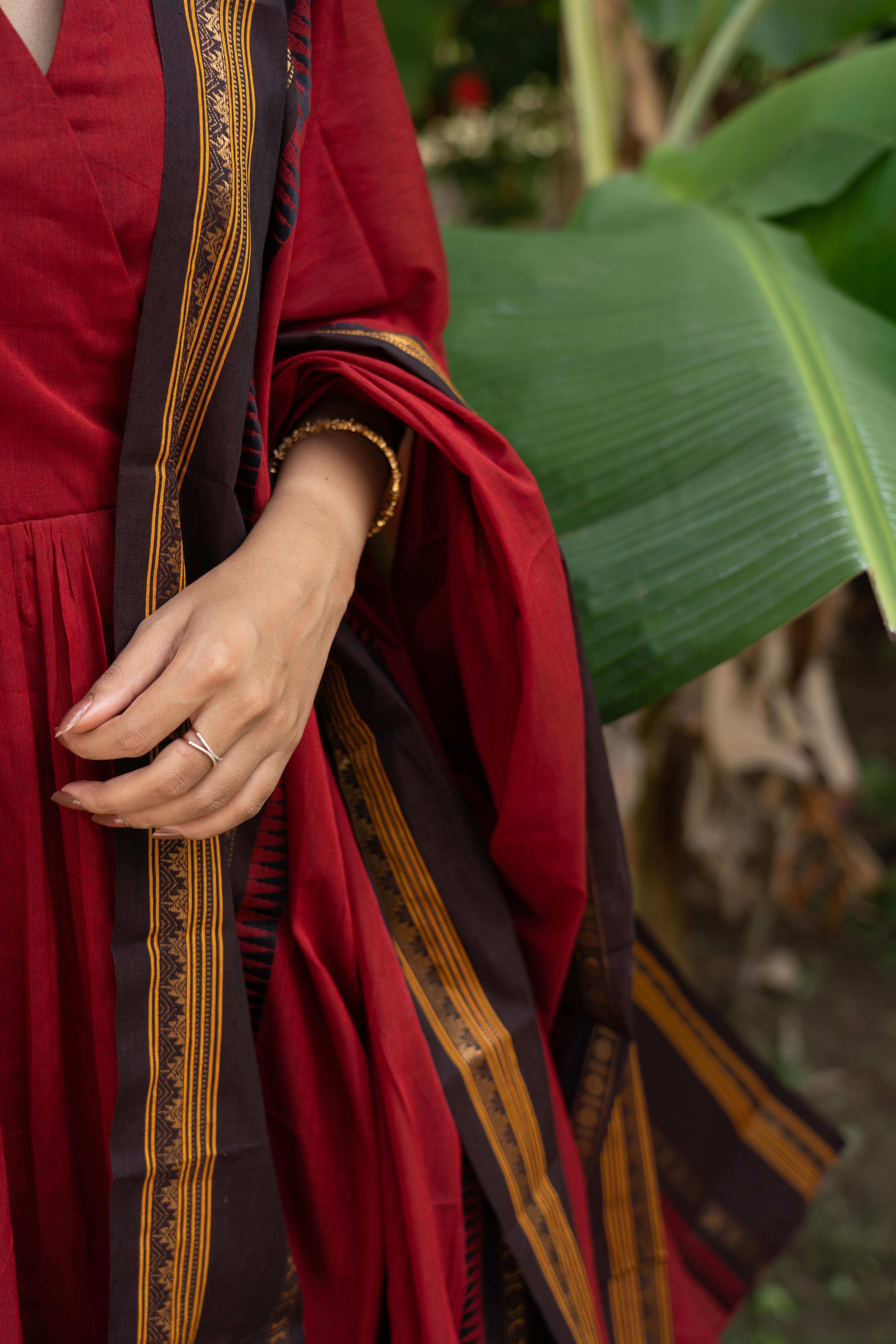 Red Kanchi Cotton Top & Dupatta