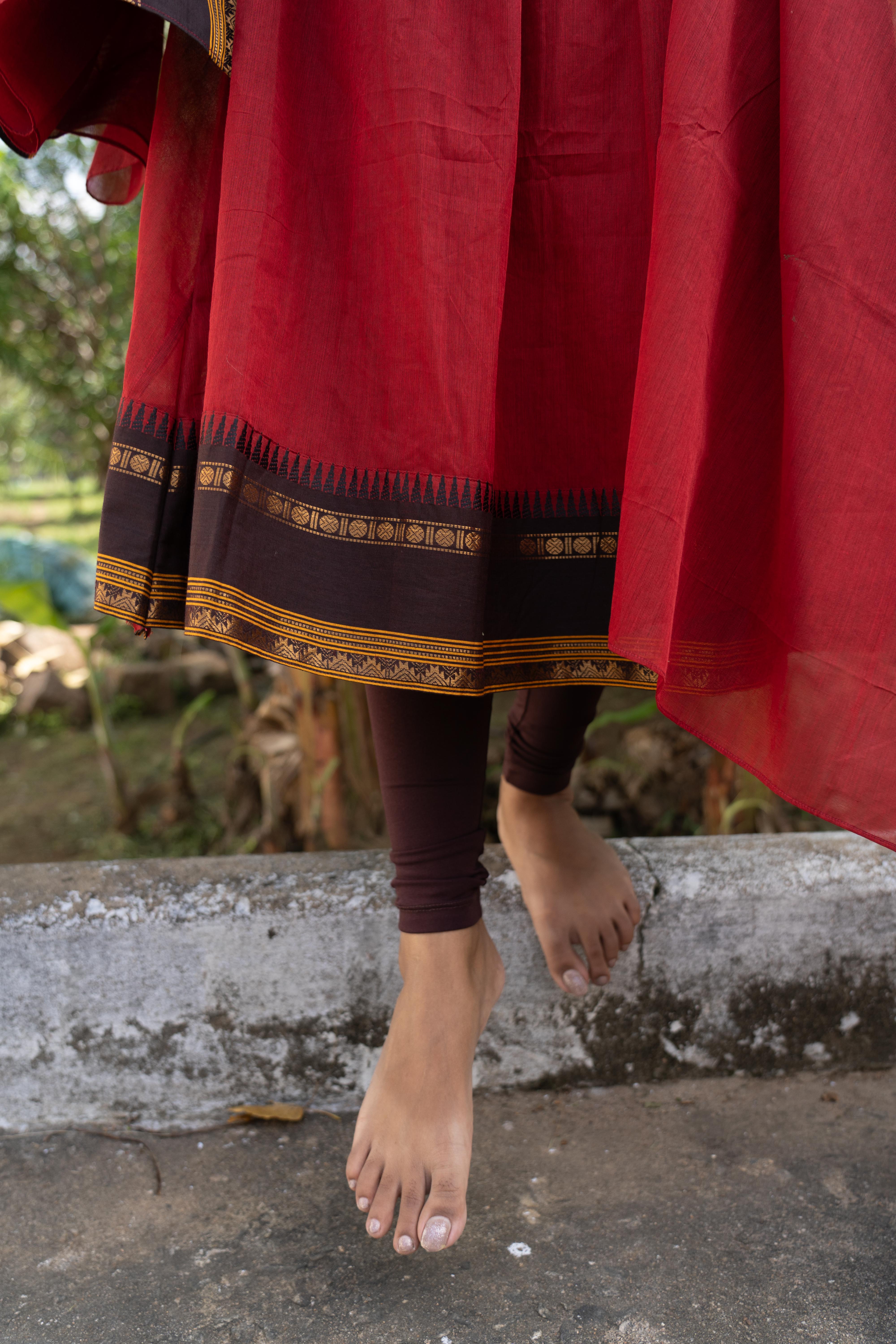 Red Kanchi Cotton Top & Dupatta
