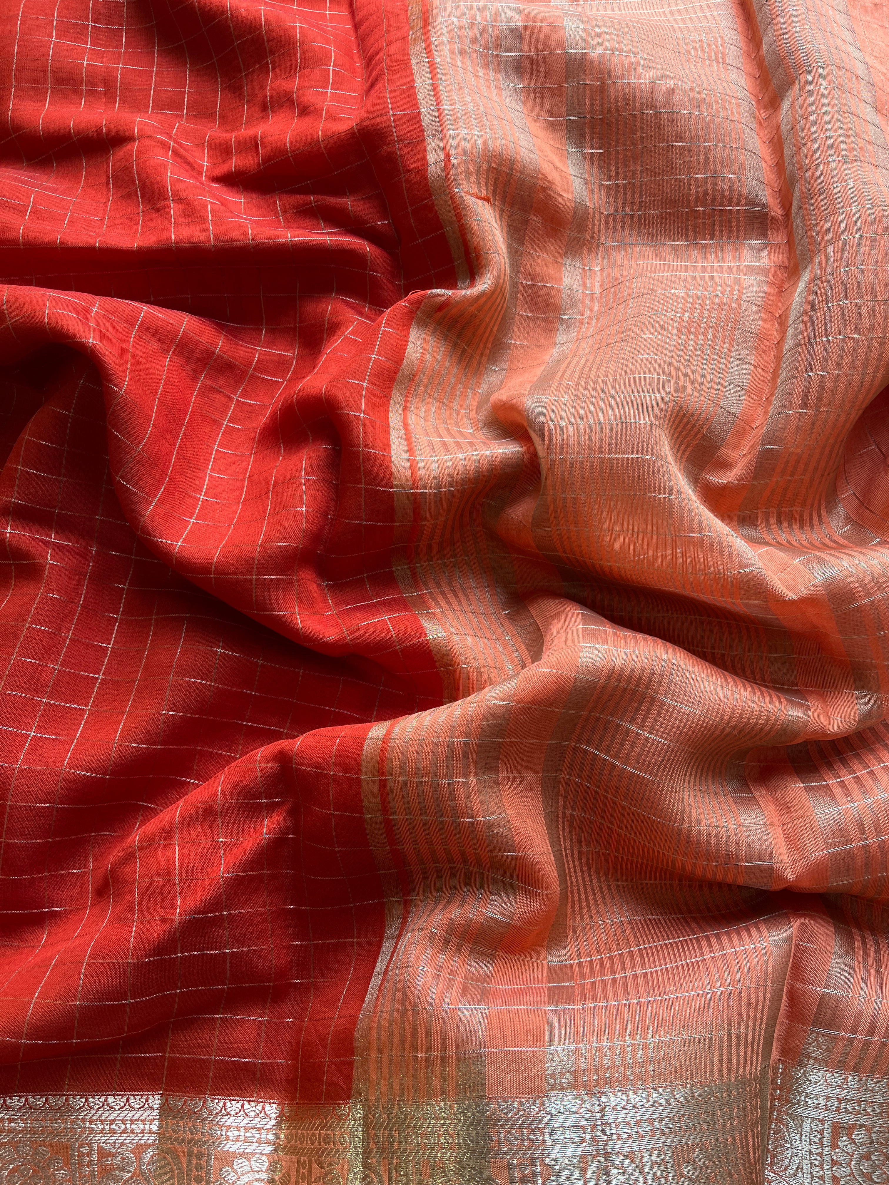 Bright Orange Semi soft silk saree