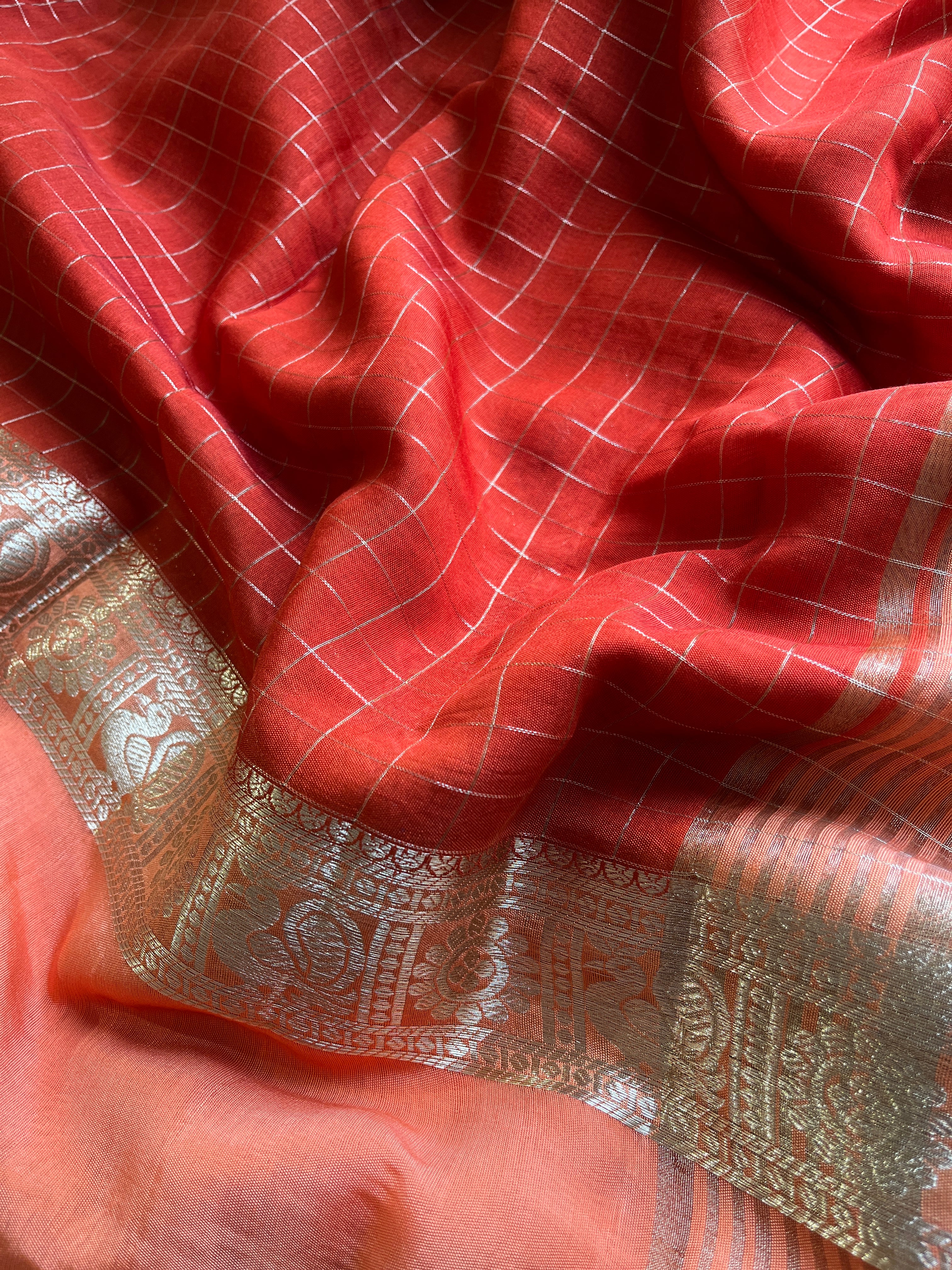 Bright Orange Semi soft silk saree