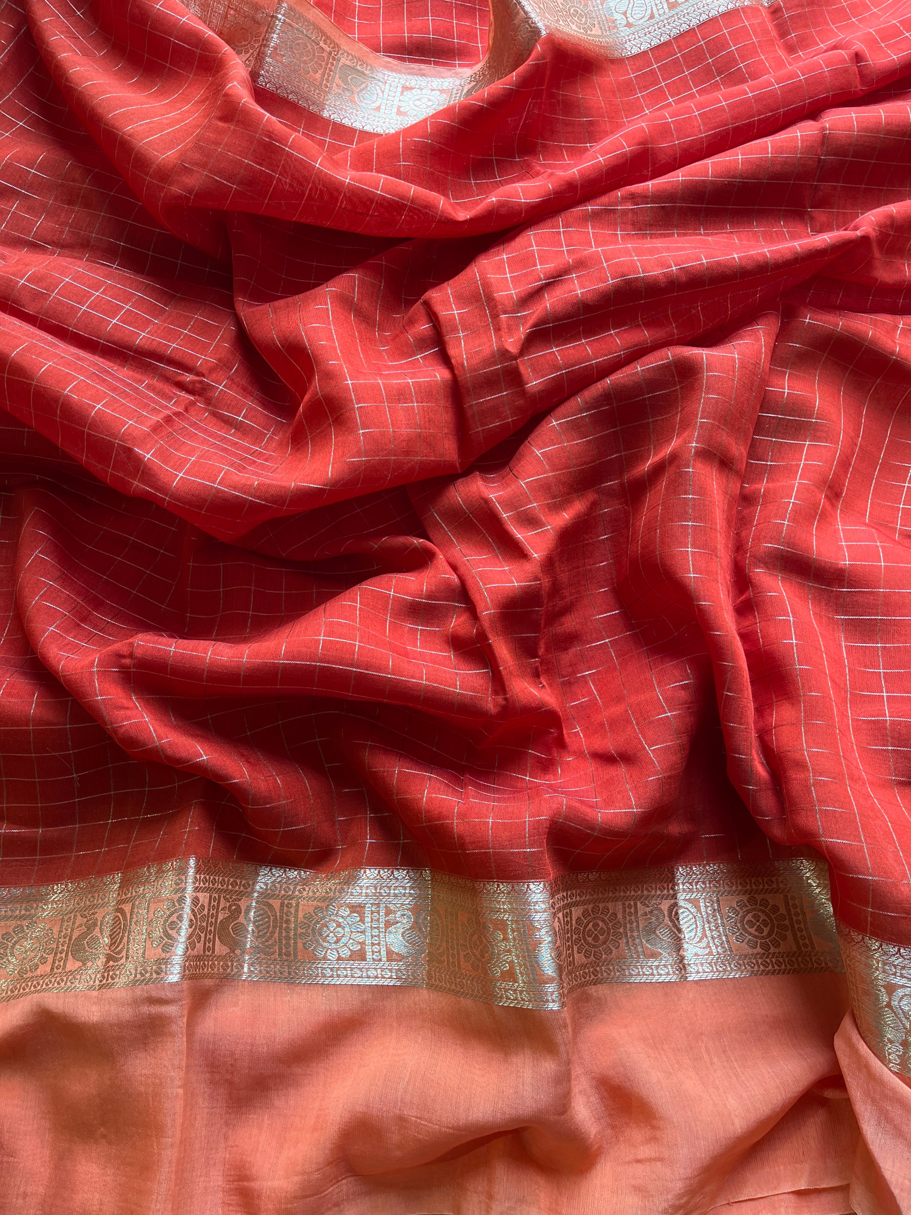 Bright Orange Semi soft silk saree