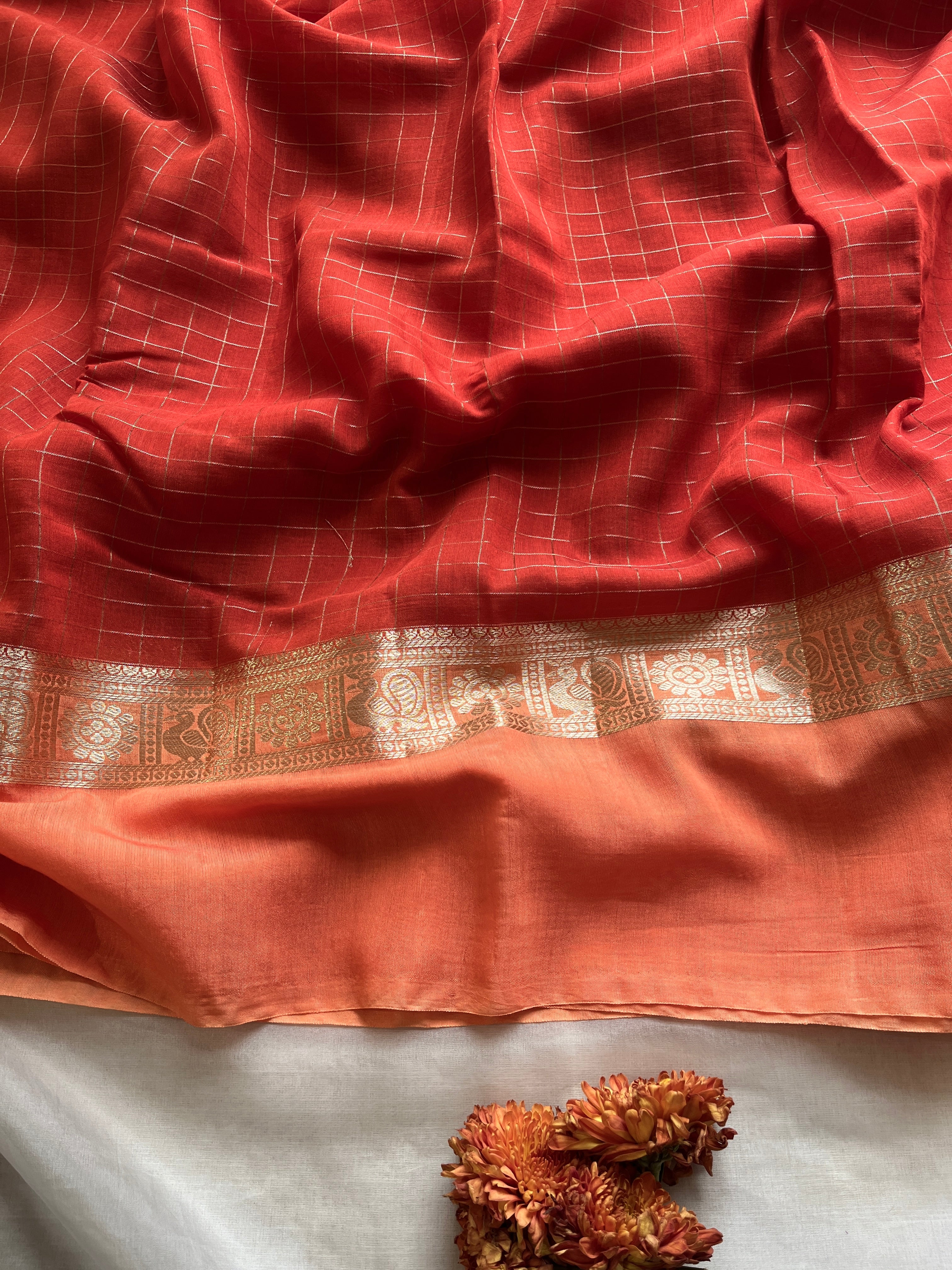 Bright Orange Semi soft silk saree