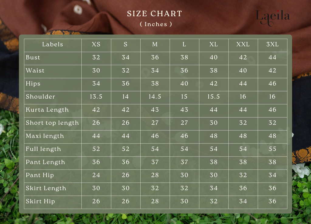 Size Chart for Kurta
