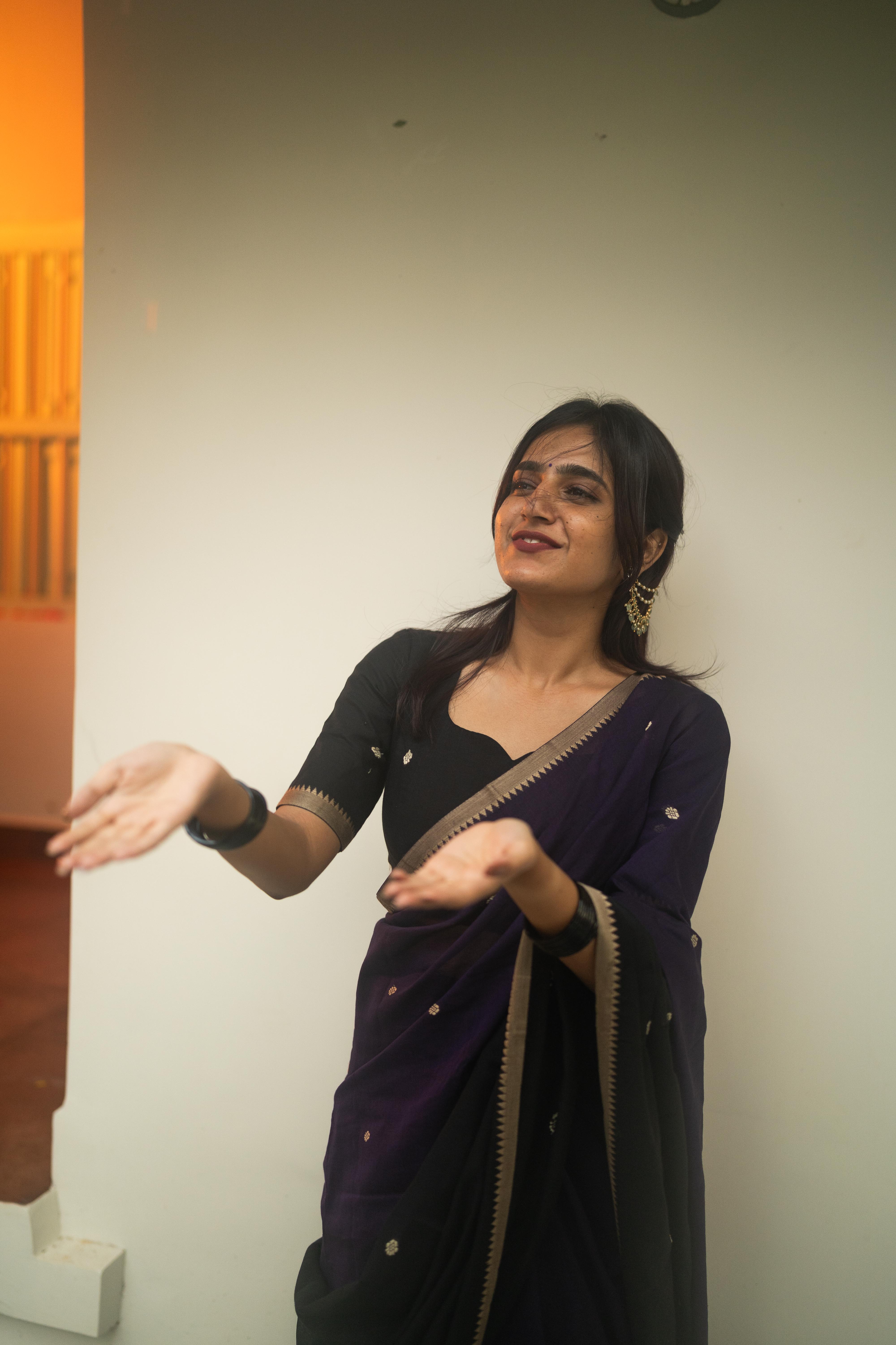 Black with Purple Half Saree
