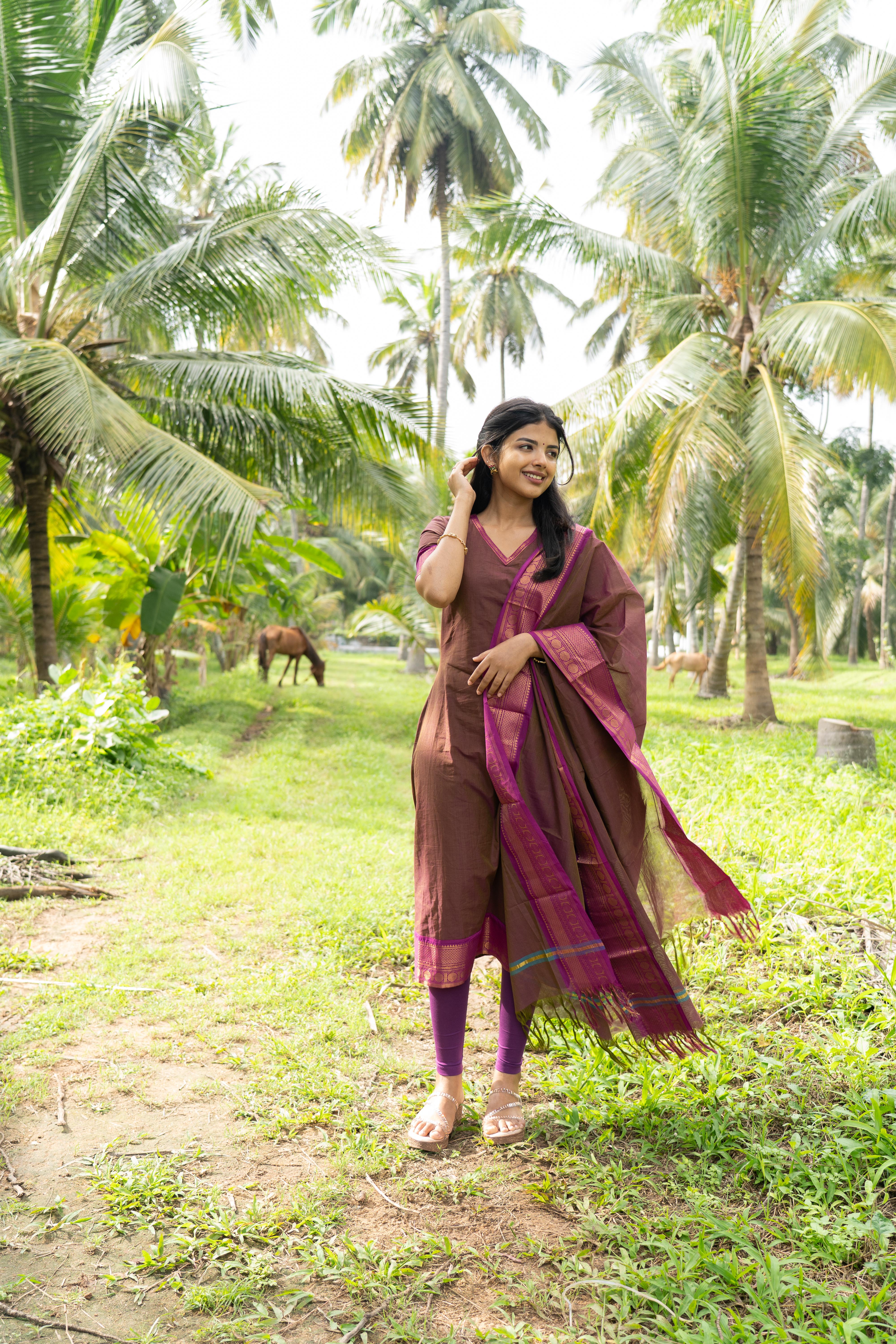Brown Kanchi Cotton Top & Dupatta