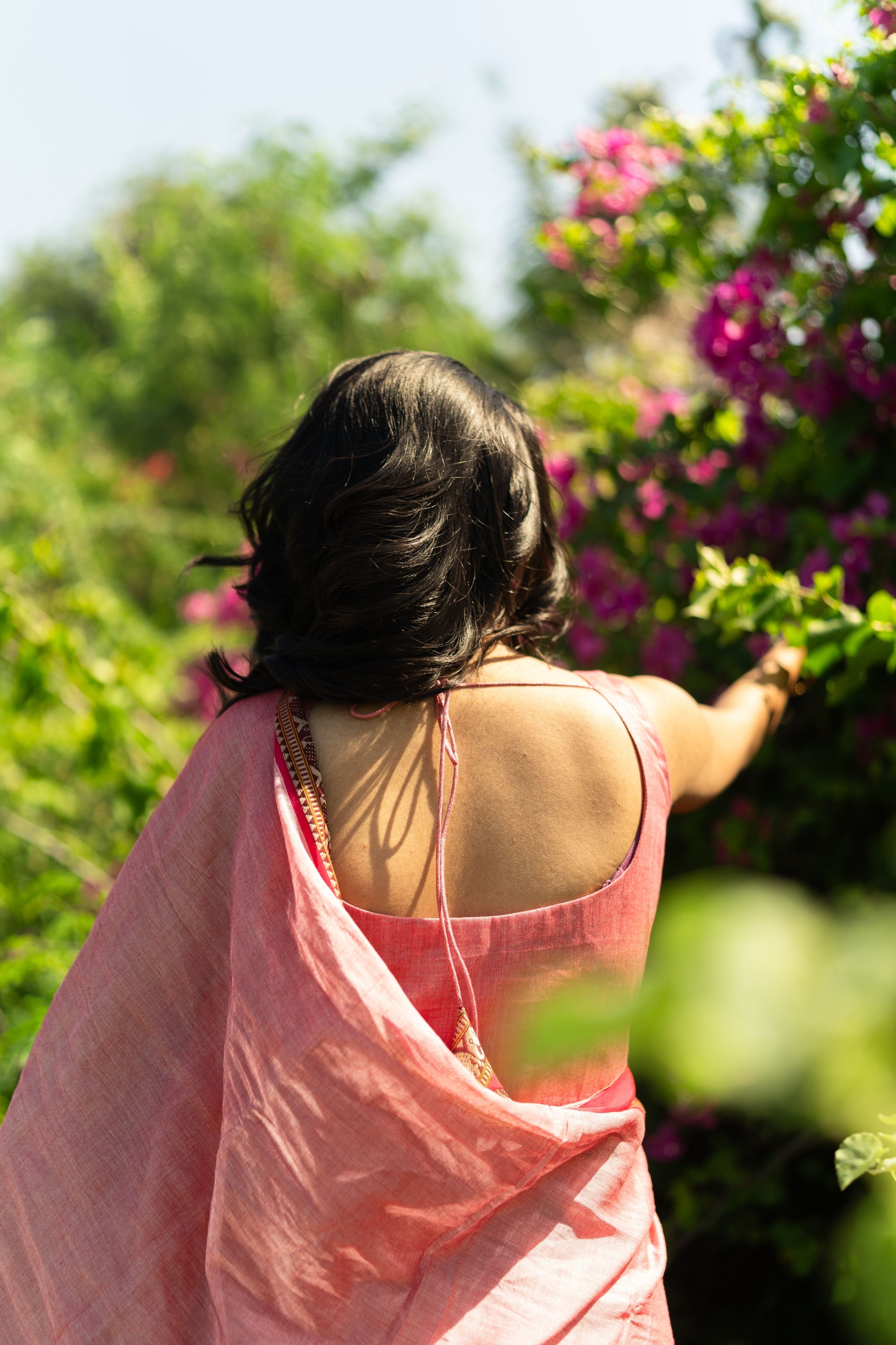 Peach Pink Malar narayanpet Anarkali Top & Dupatta