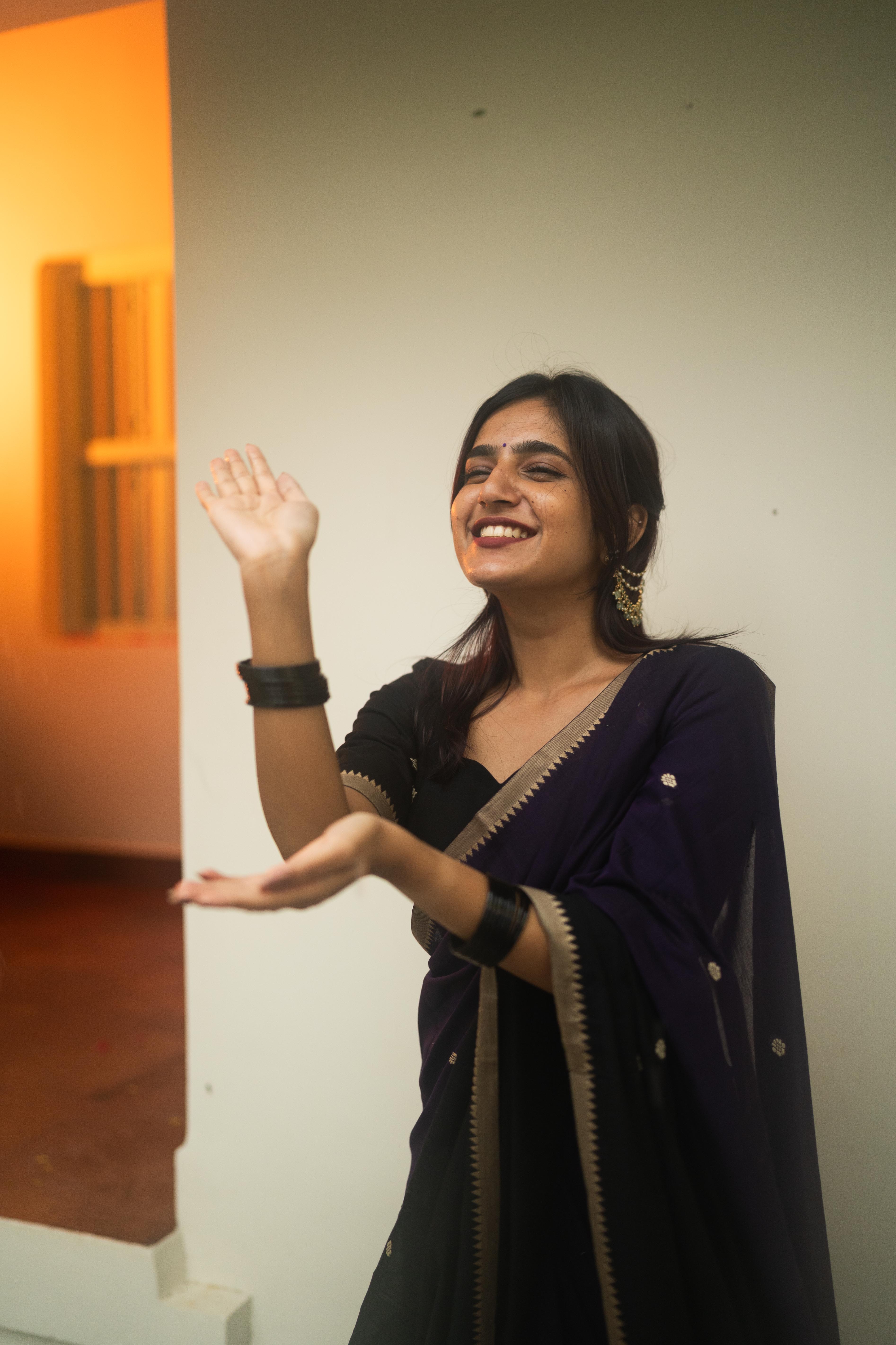 Black with Purple Half Saree