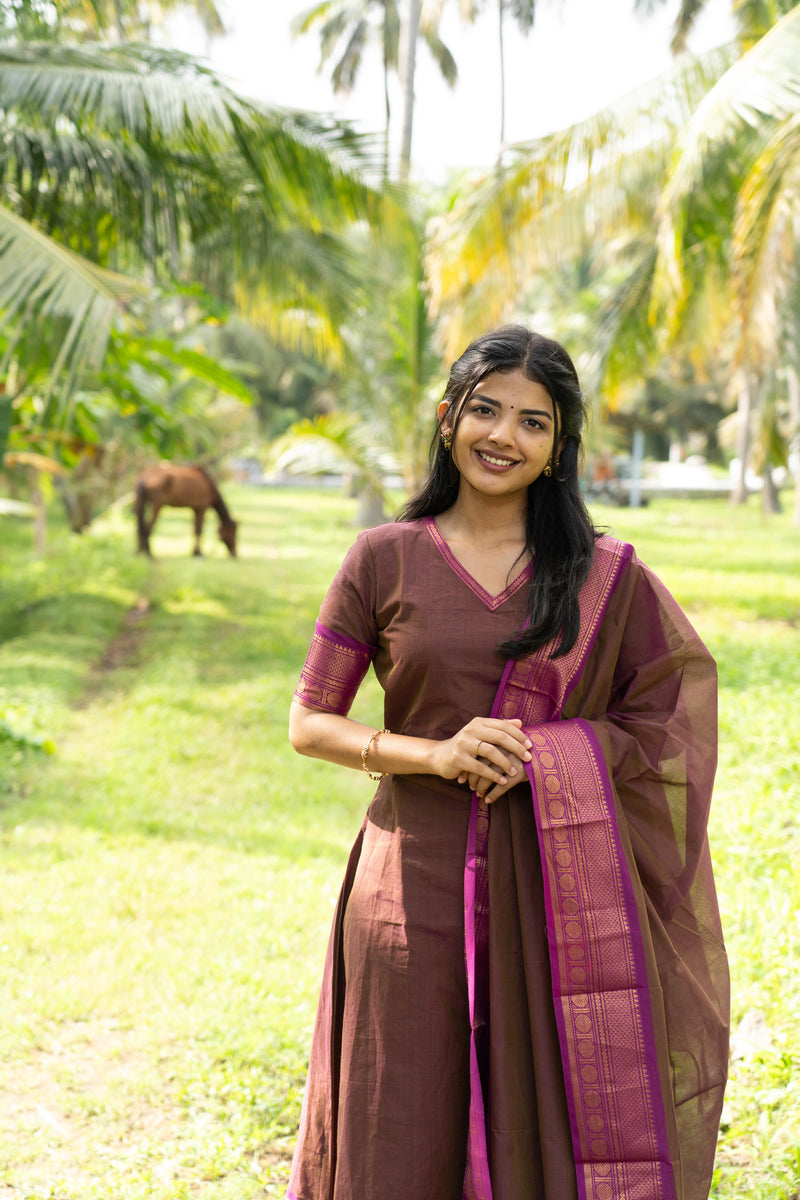 Brown Kanchi Cotton Top & Dupatta