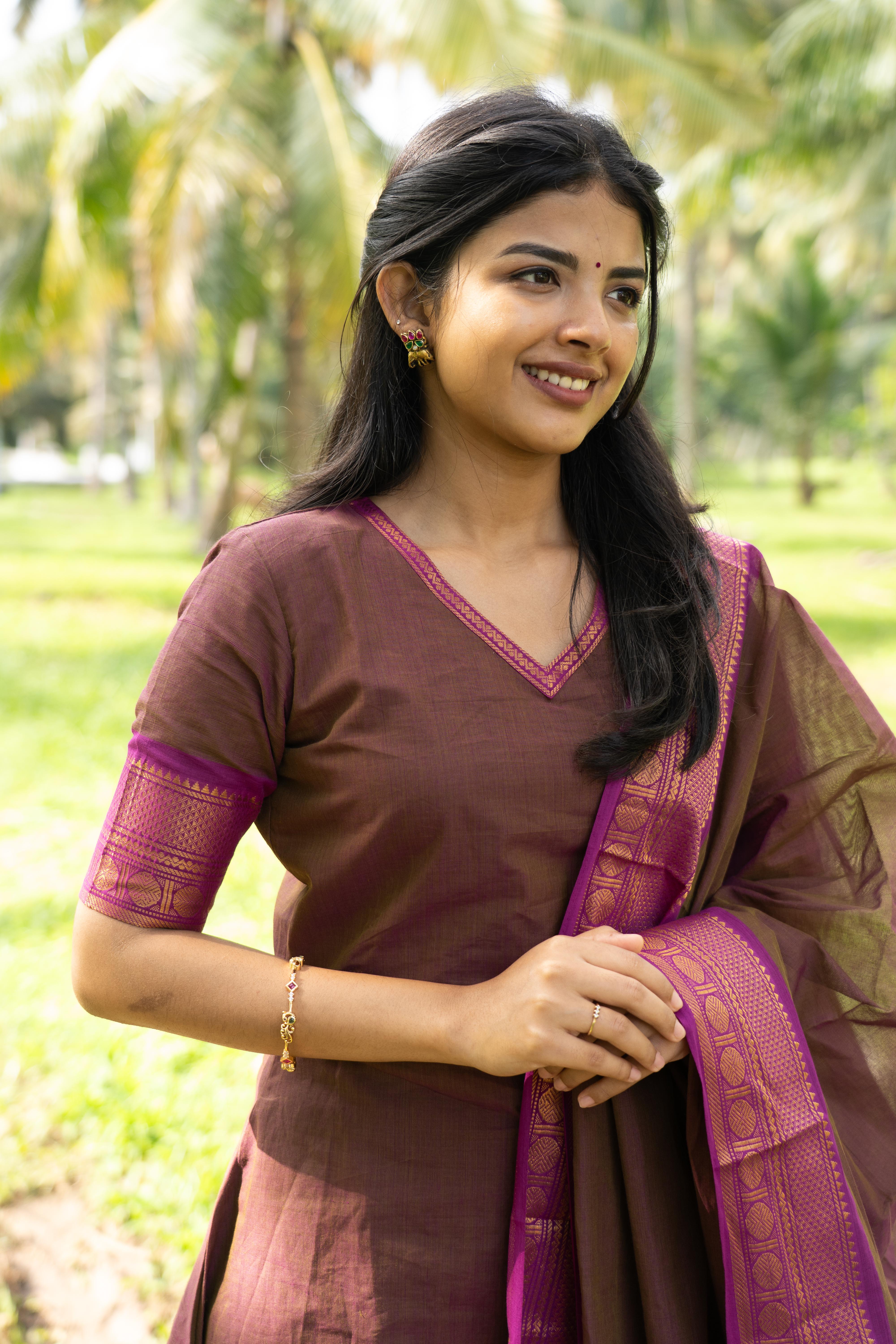 Brown Kanchi Cotton Top & Dupatta