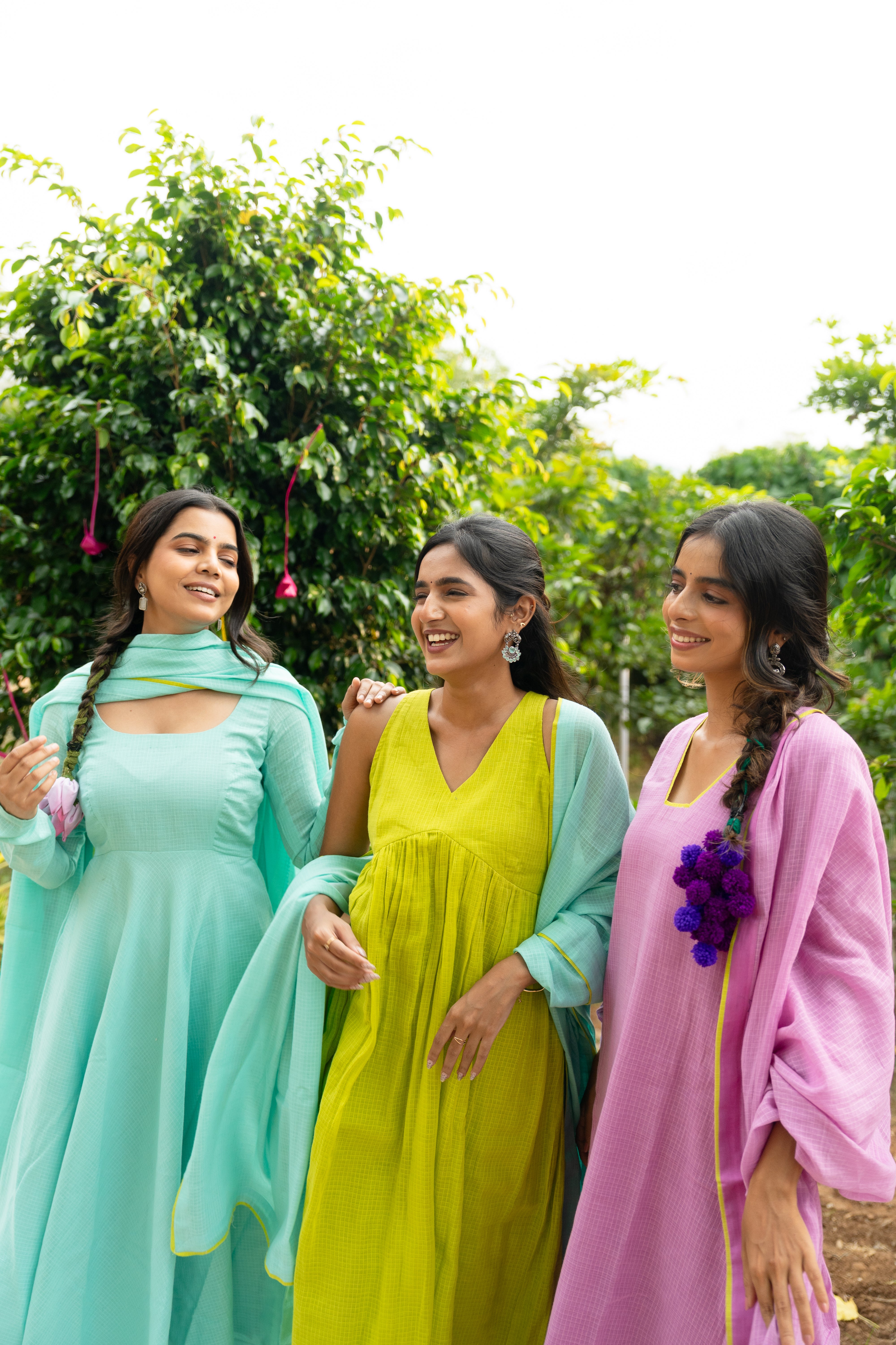 Lime Green Kota Anarkali Set