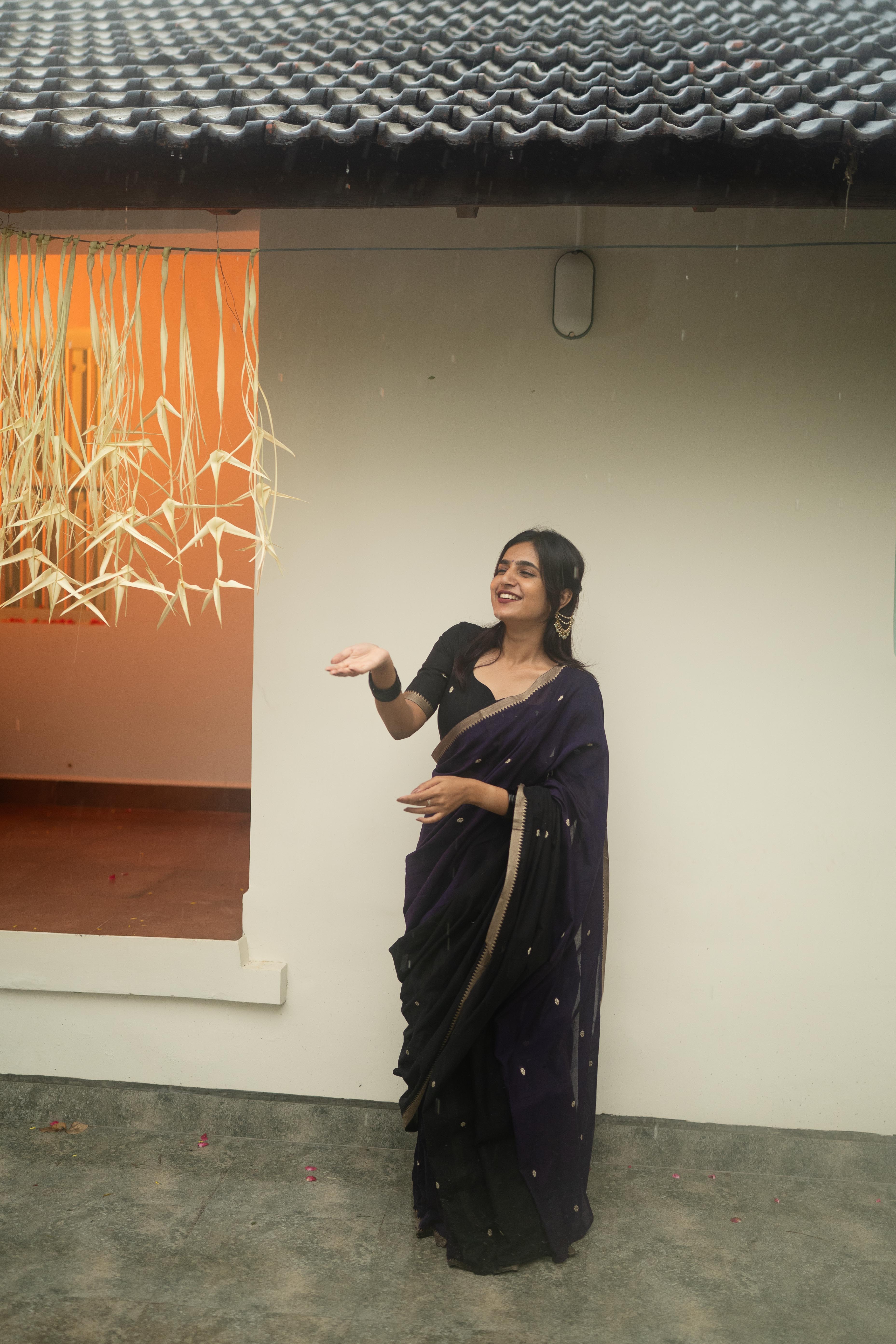 Black with Purple Half Saree