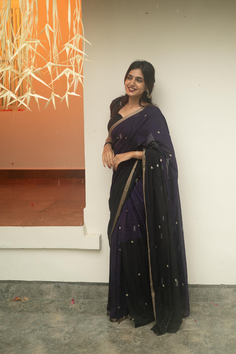 Black with Purple Half Saree