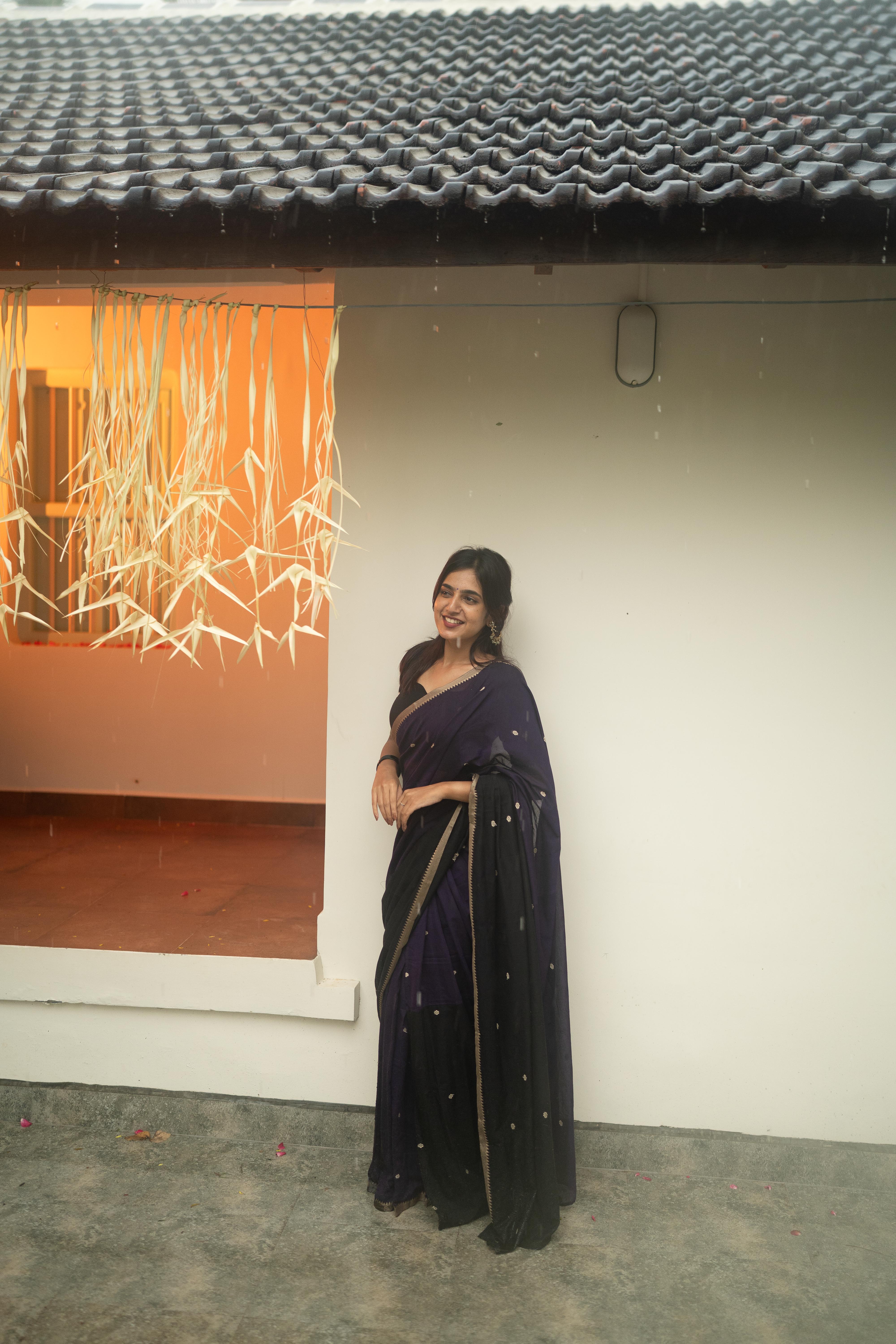 Black with Purple Half Saree