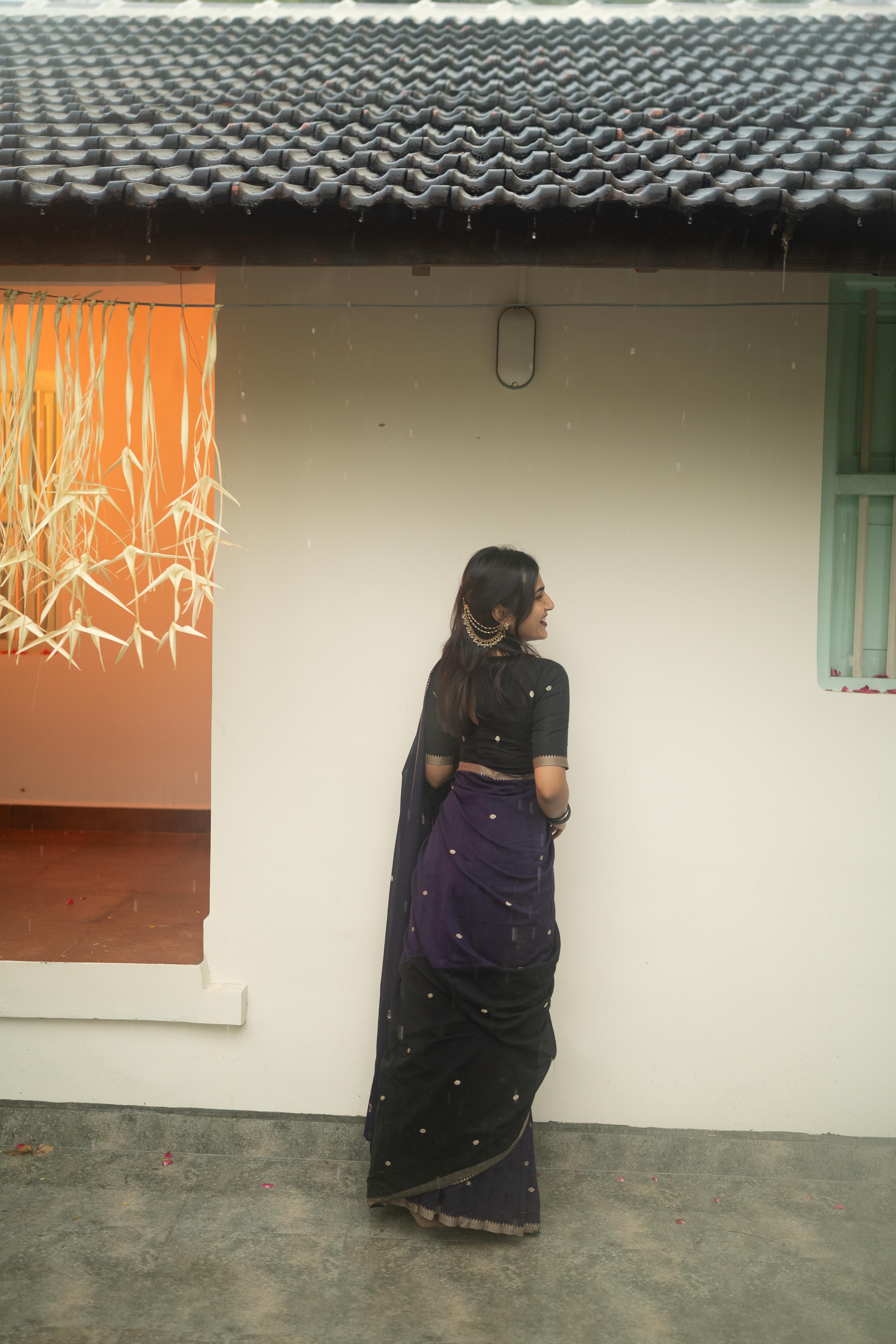 Black with Purple Half Saree