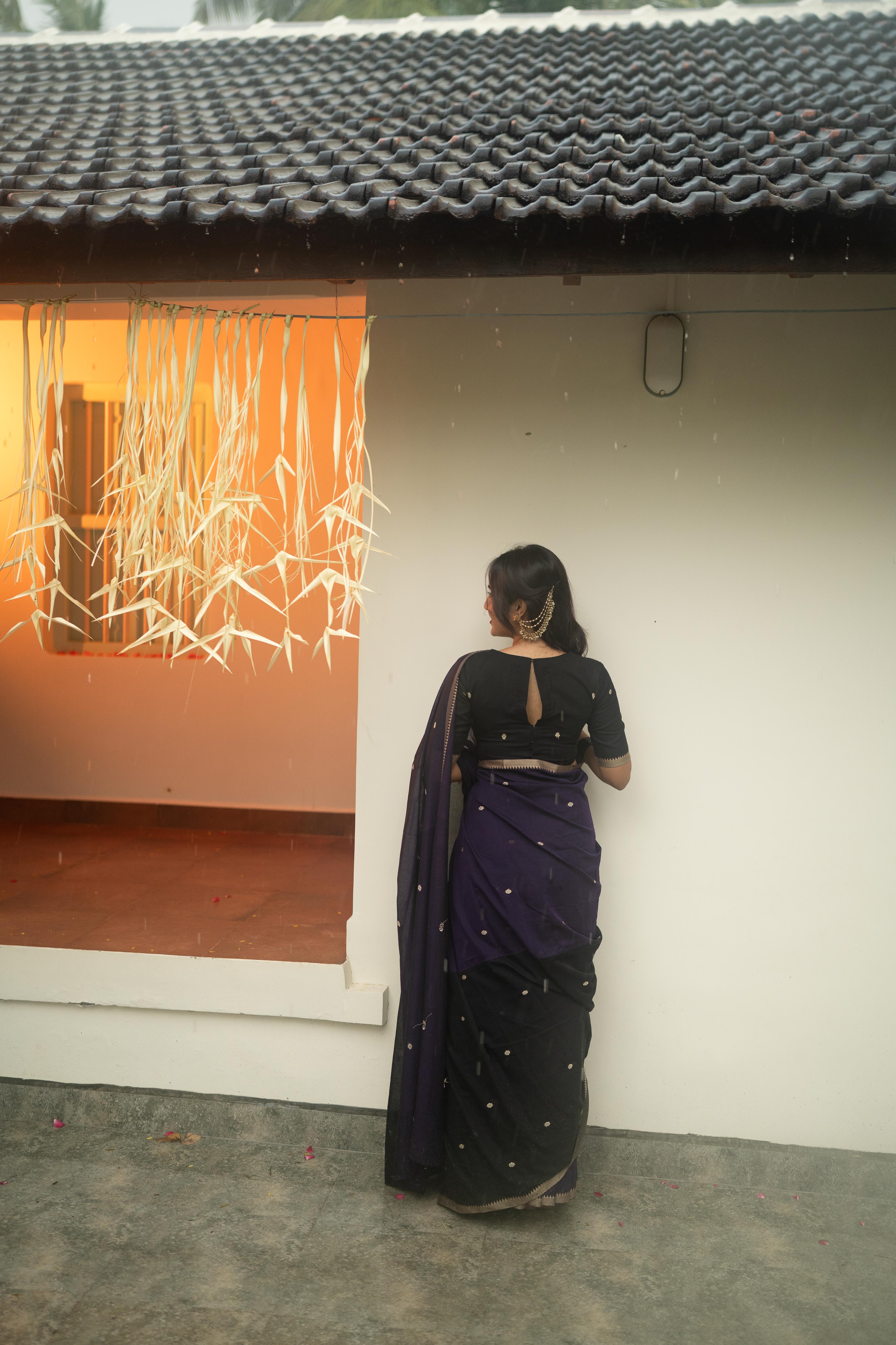 Black with Purple Half Saree