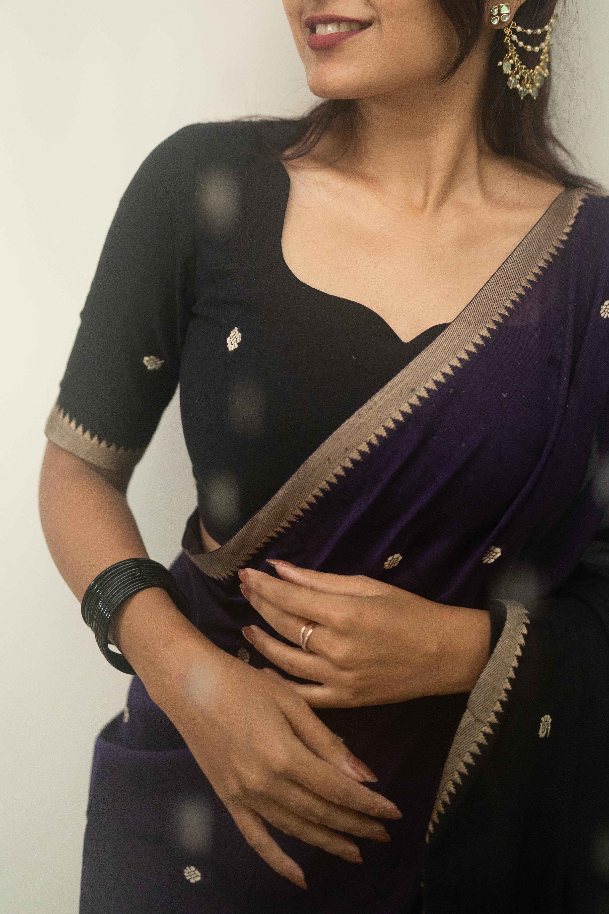 Black with Purple Half Saree