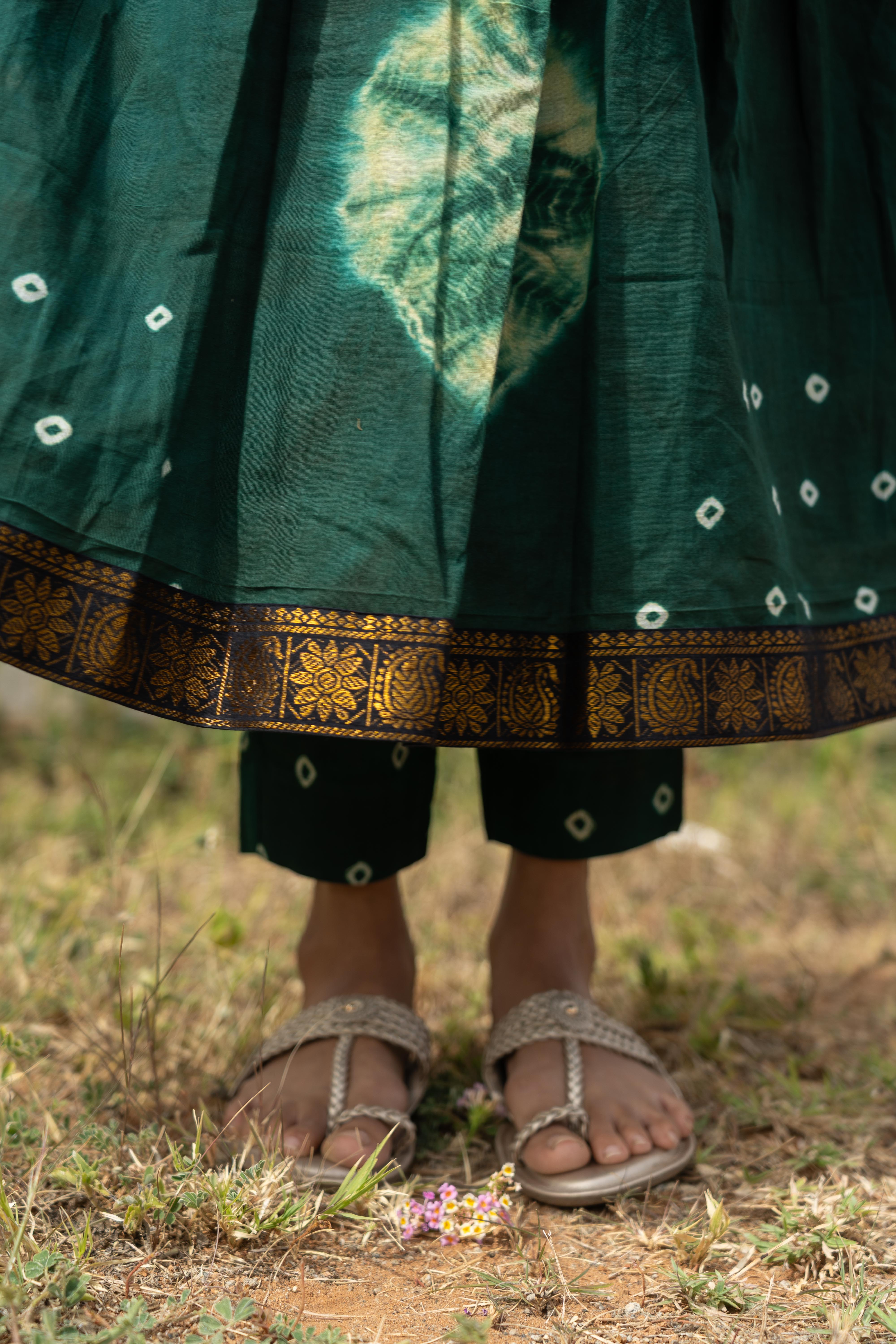 Emerald Green Sungudi Anarkali Set