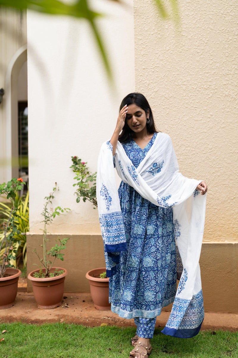 Neelam handblock printed anarkali set
