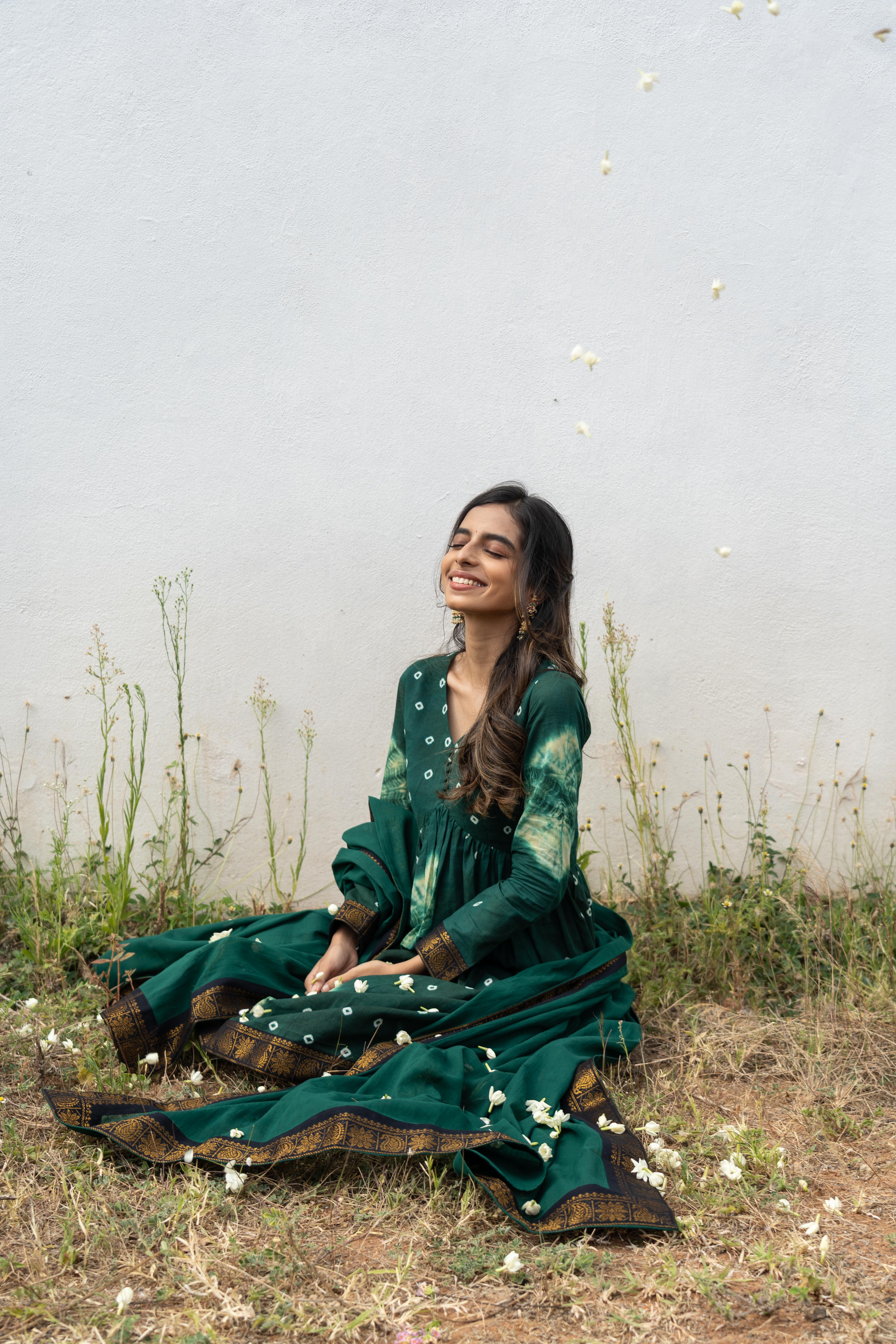 Emerald Green Sungudi Anarkali Set