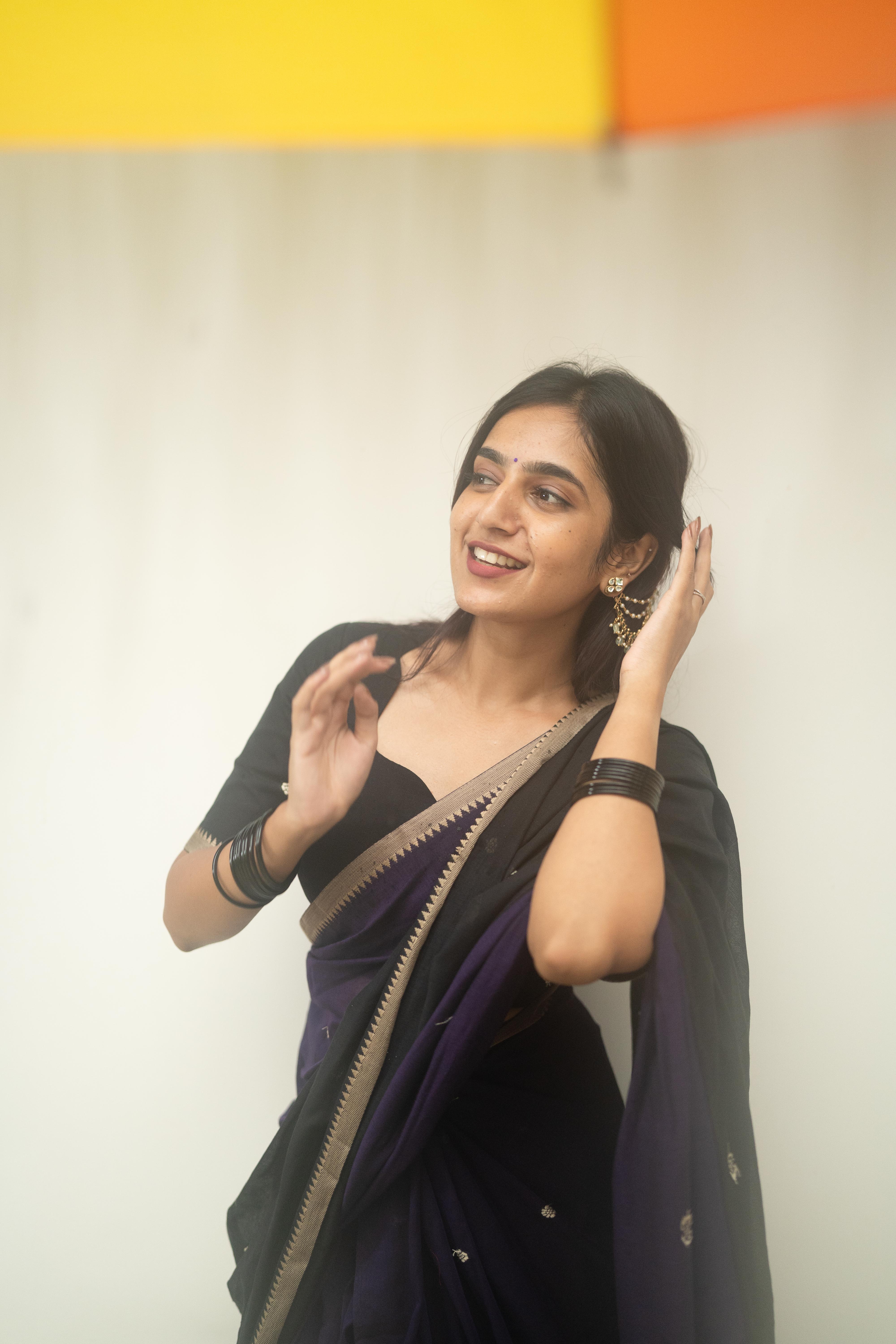 Black with Purple Half Saree