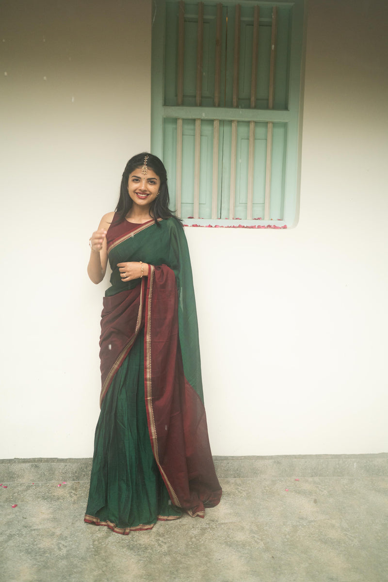 Green with Maroon Half Saree