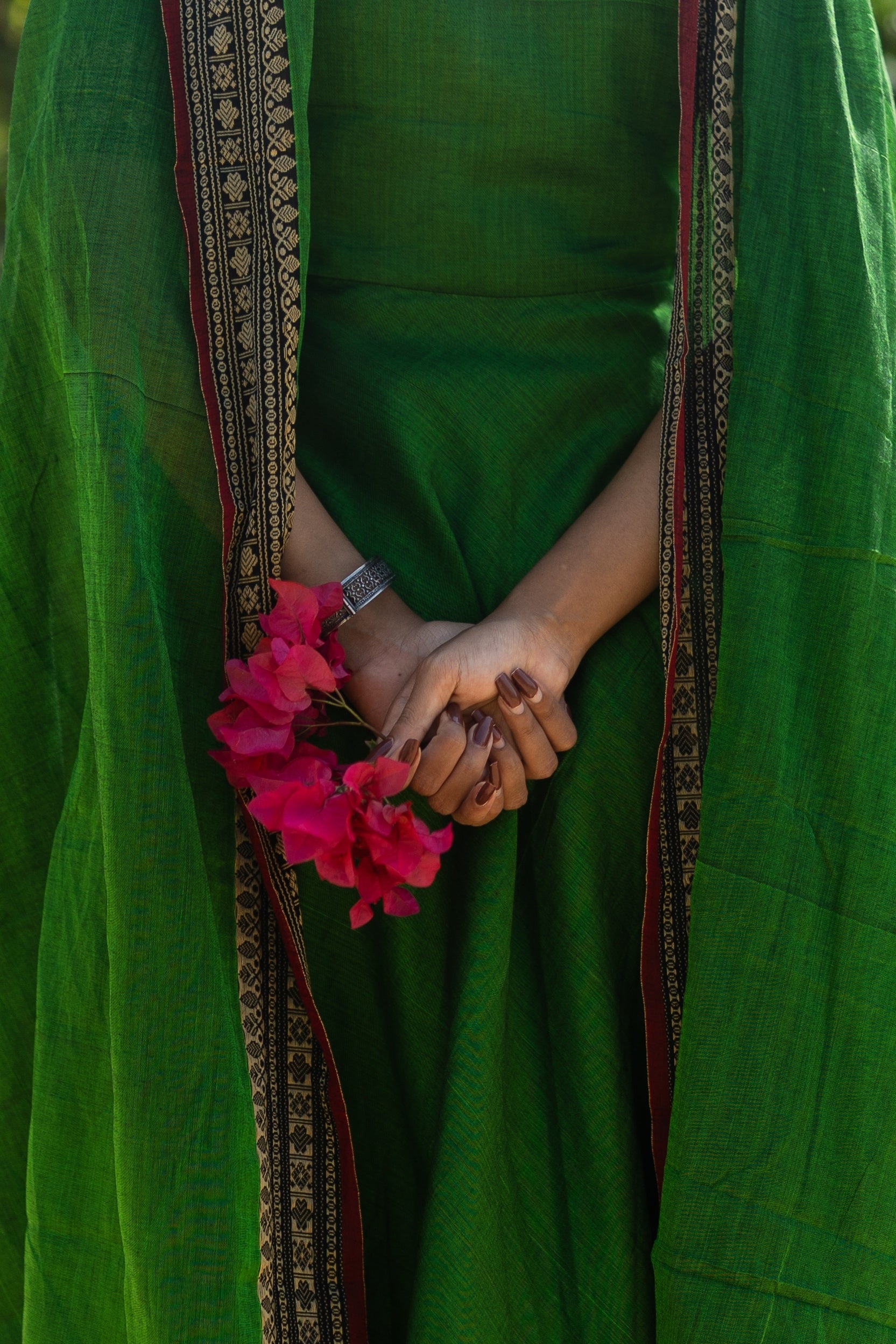 Forest Green Malar narayanpet Anarkali Top & Dupatta