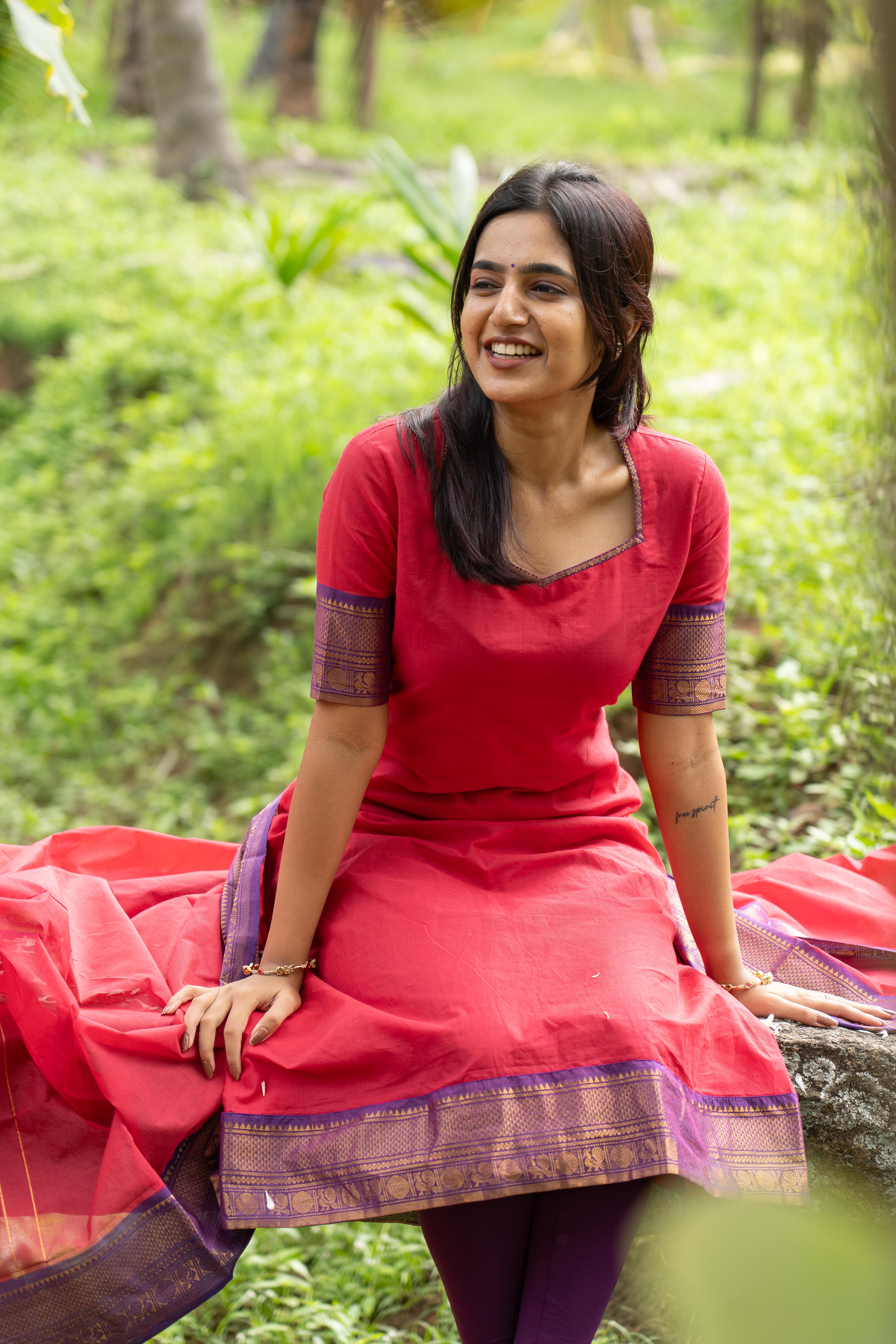 Pink Kanchi Cotton Top & Dupatta