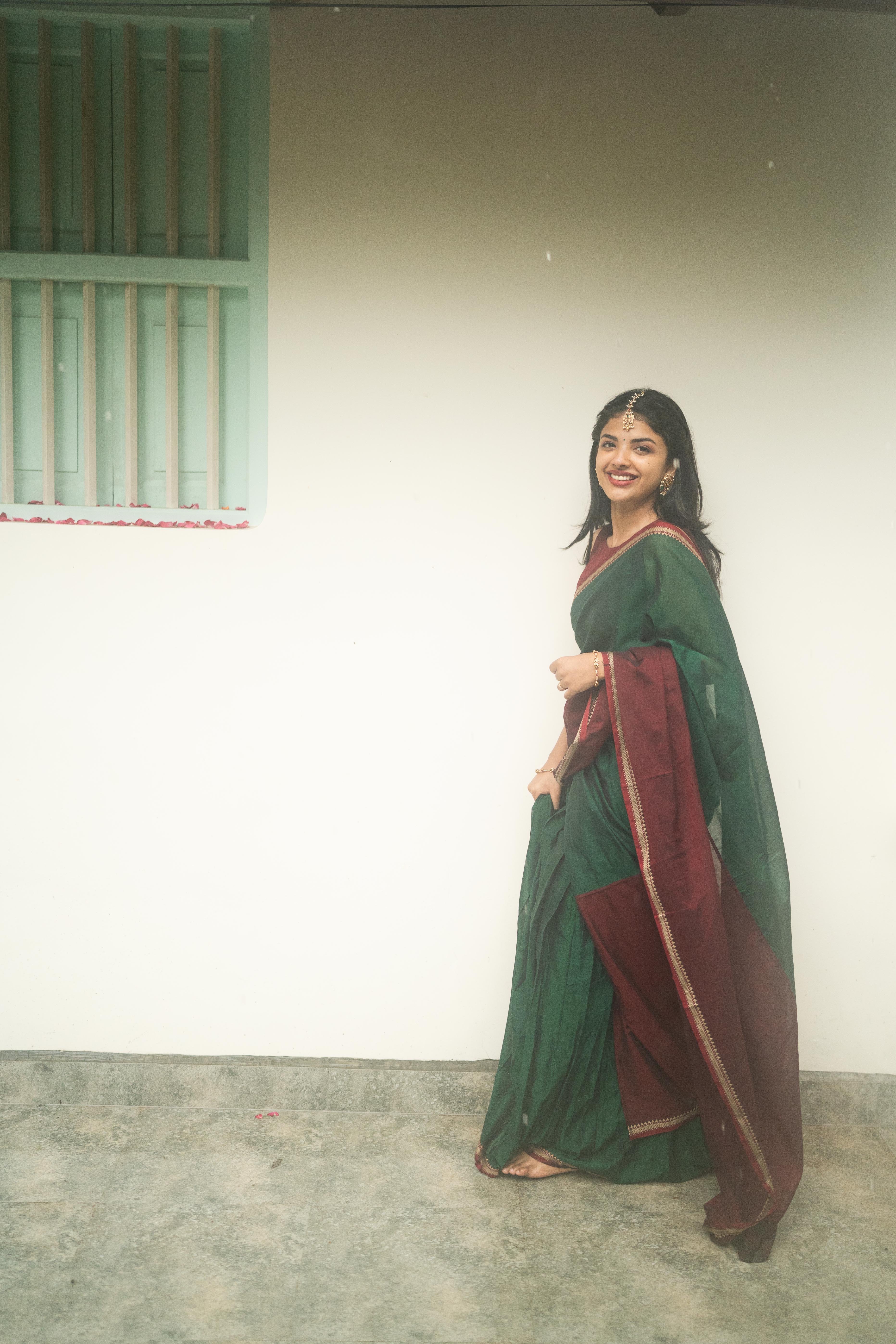 Green with Maroon Half Saree