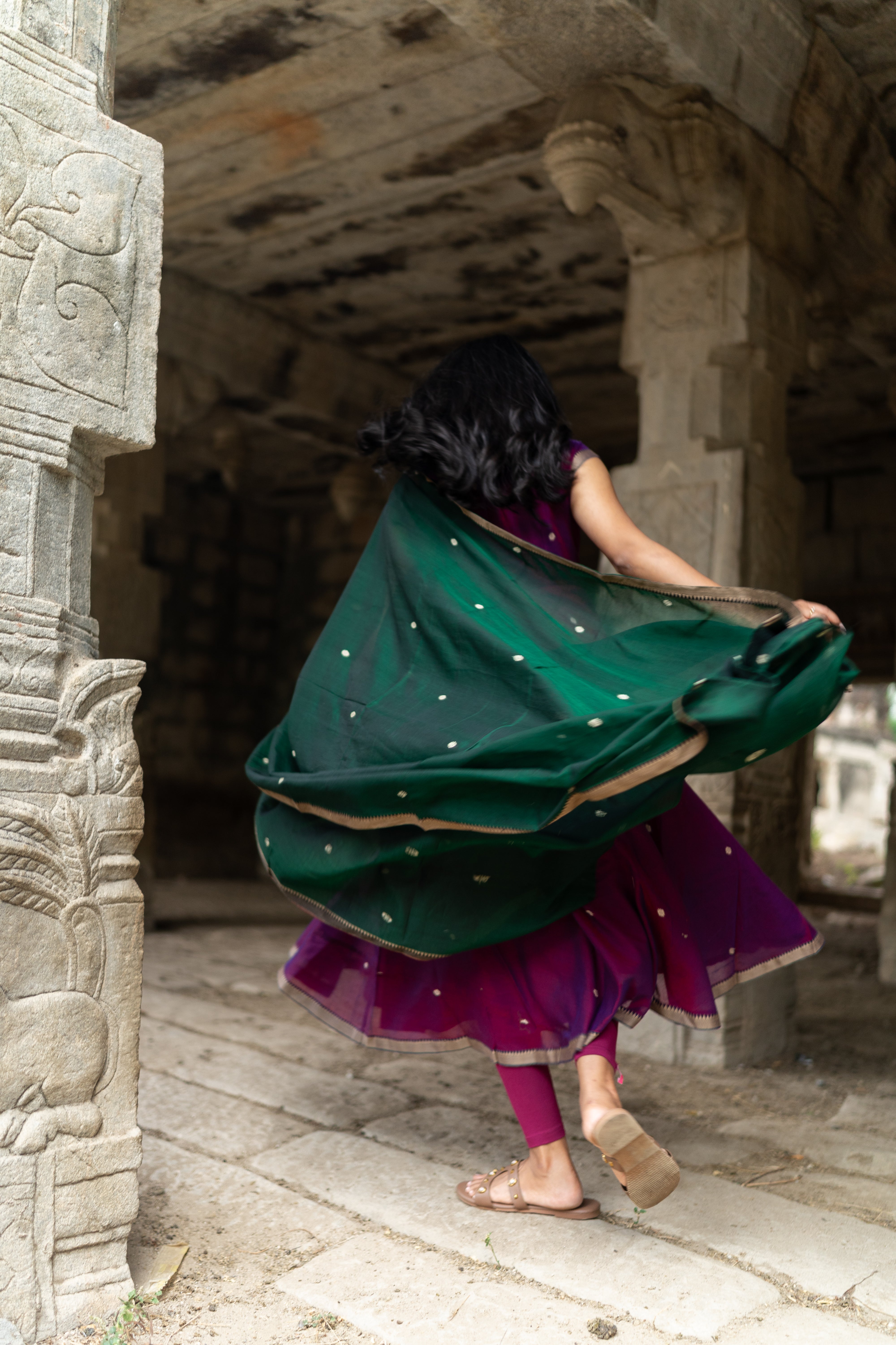 Vadamalli with green dupatta Anarkali set