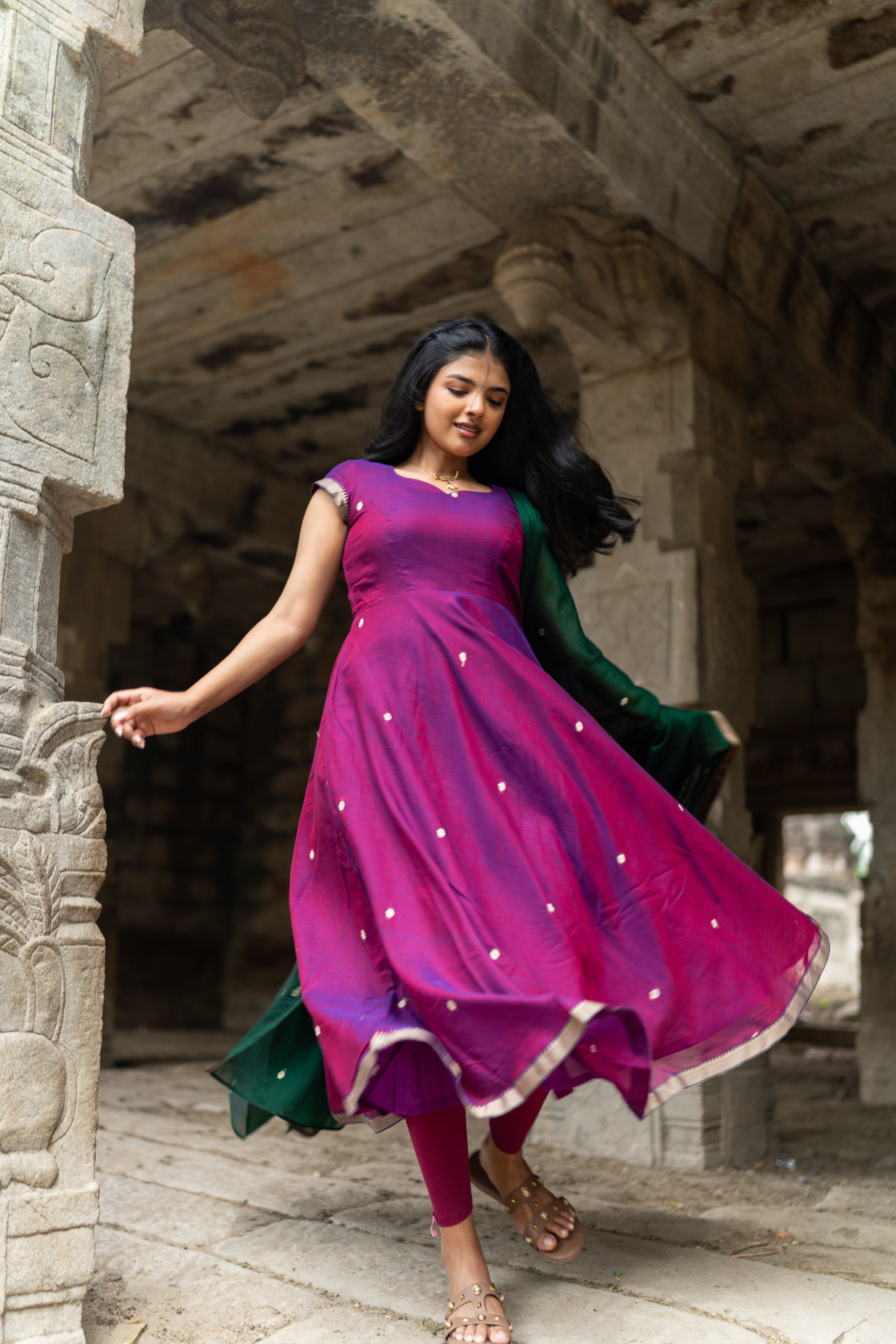 Vadamalli with green dupatta Anarkali set