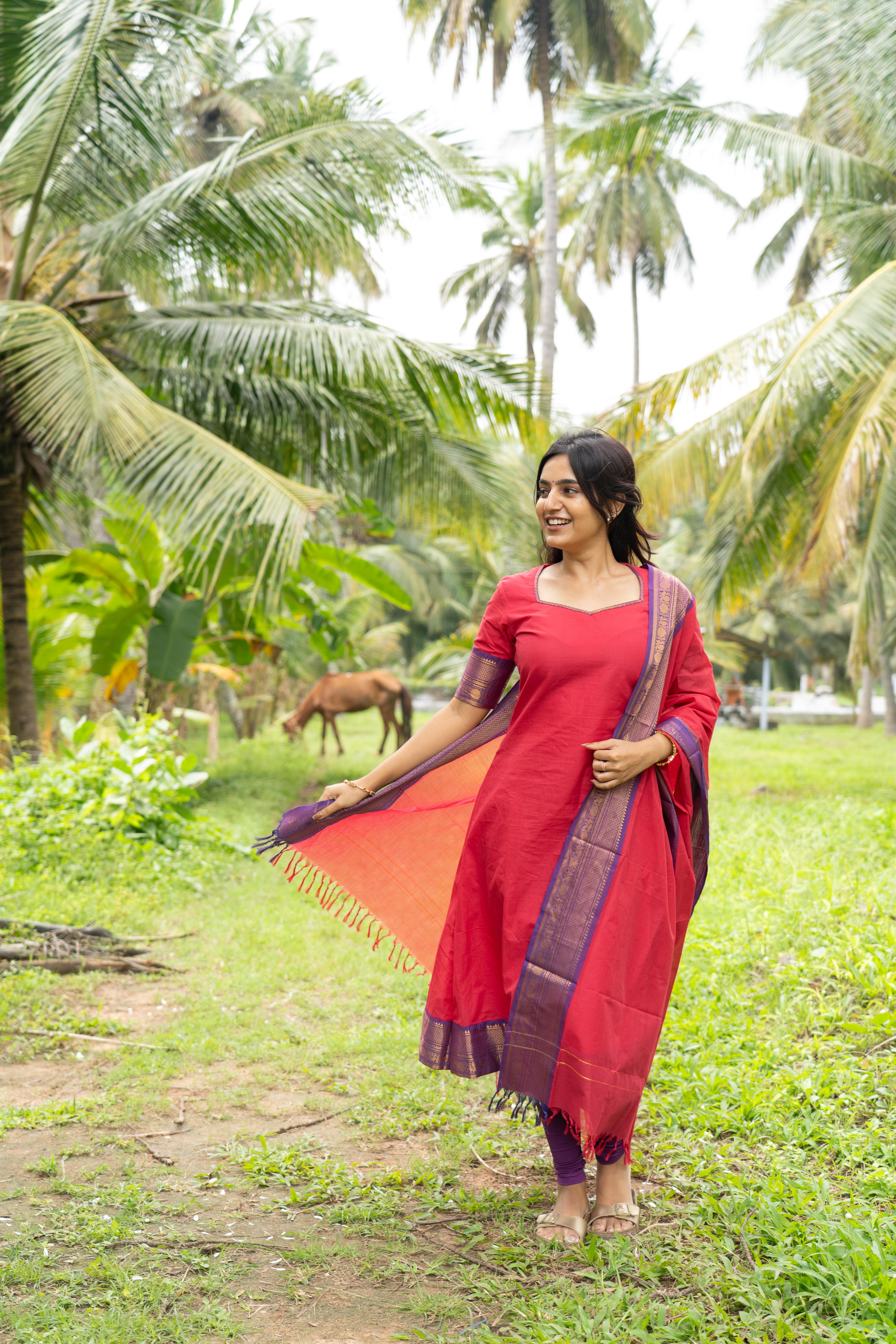 Pink Kanchi Cotton Top & Dupatta