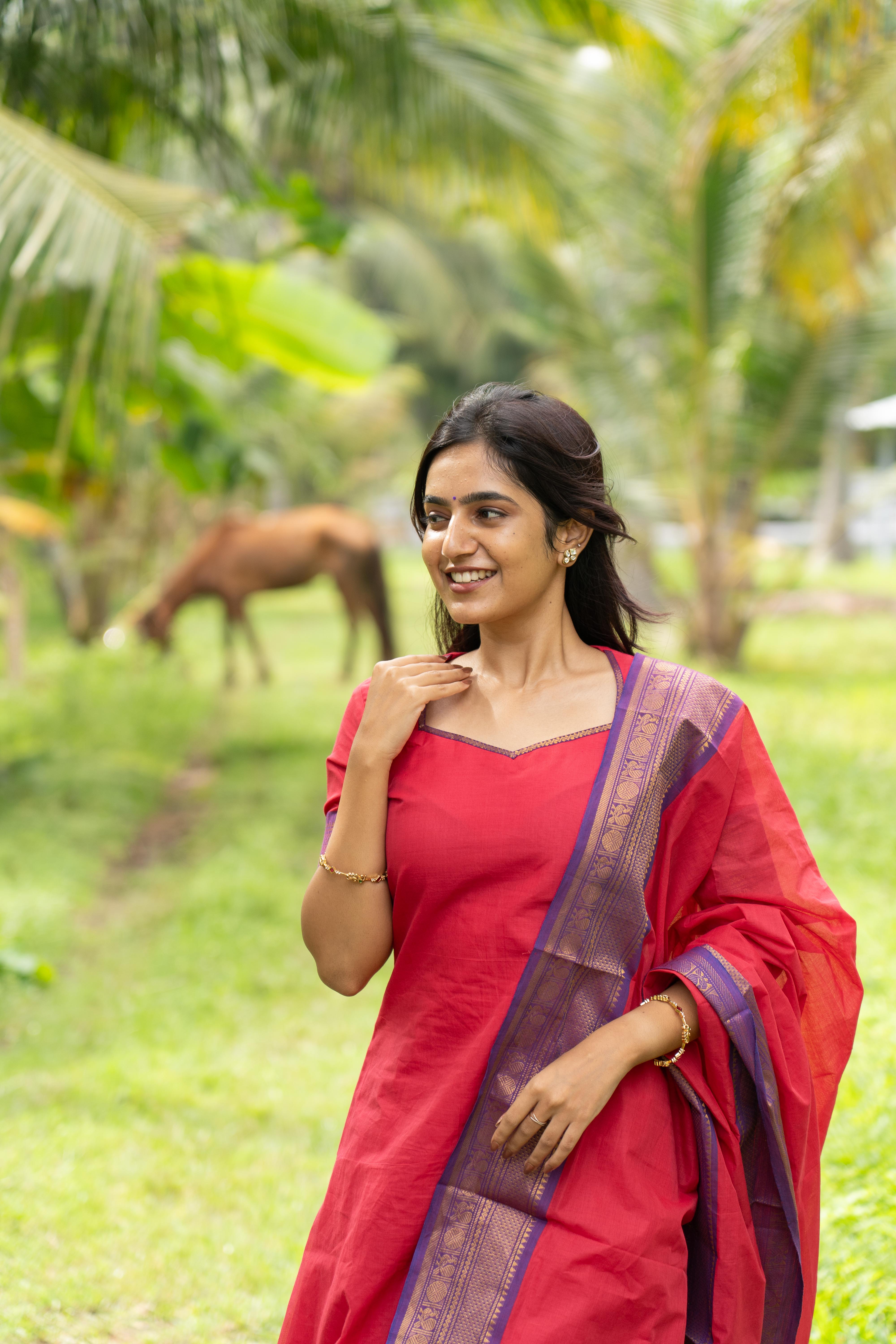 Pink Kanchi Cotton Top & Dupatta