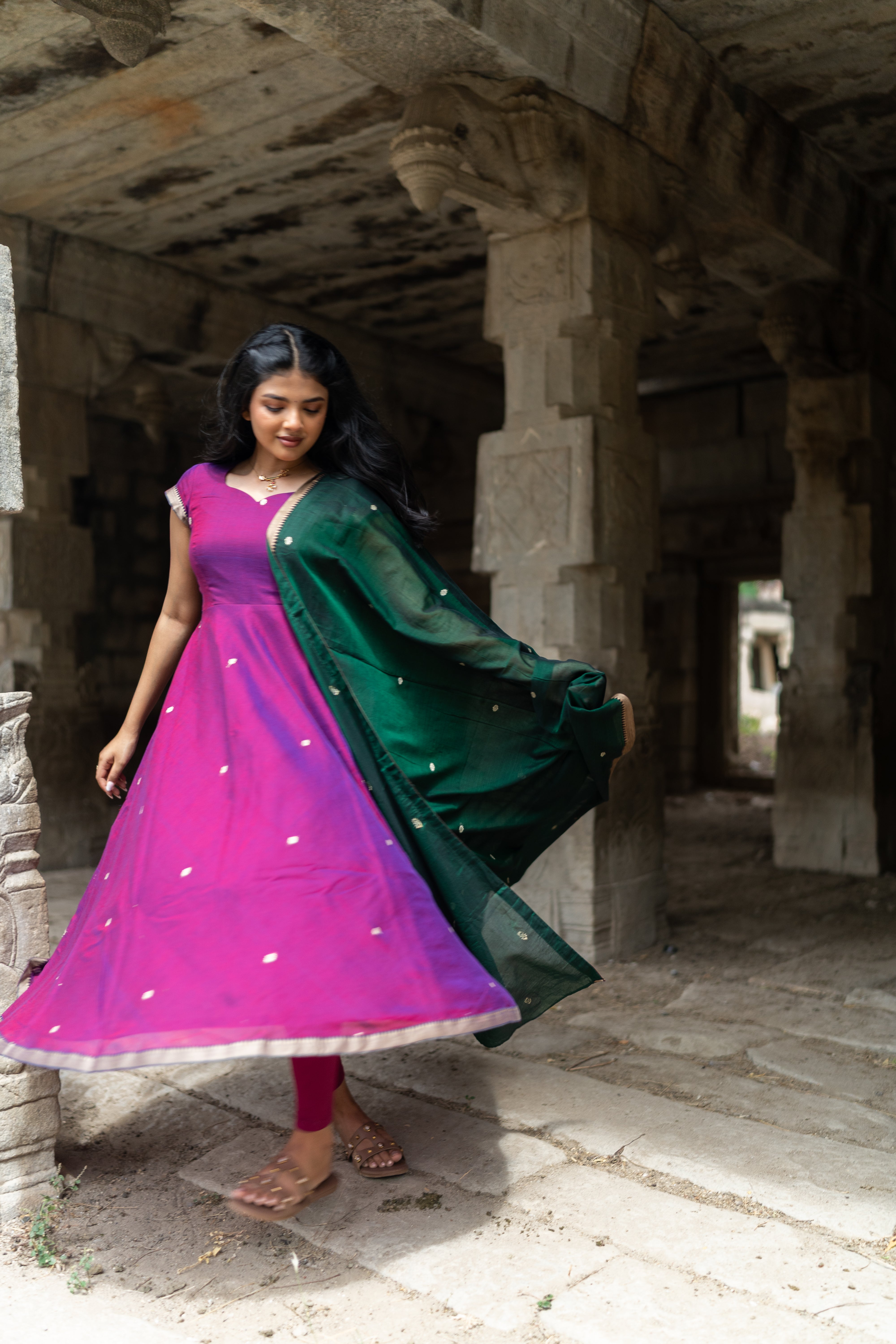 Vadamalli with green dupatta Anarkali set