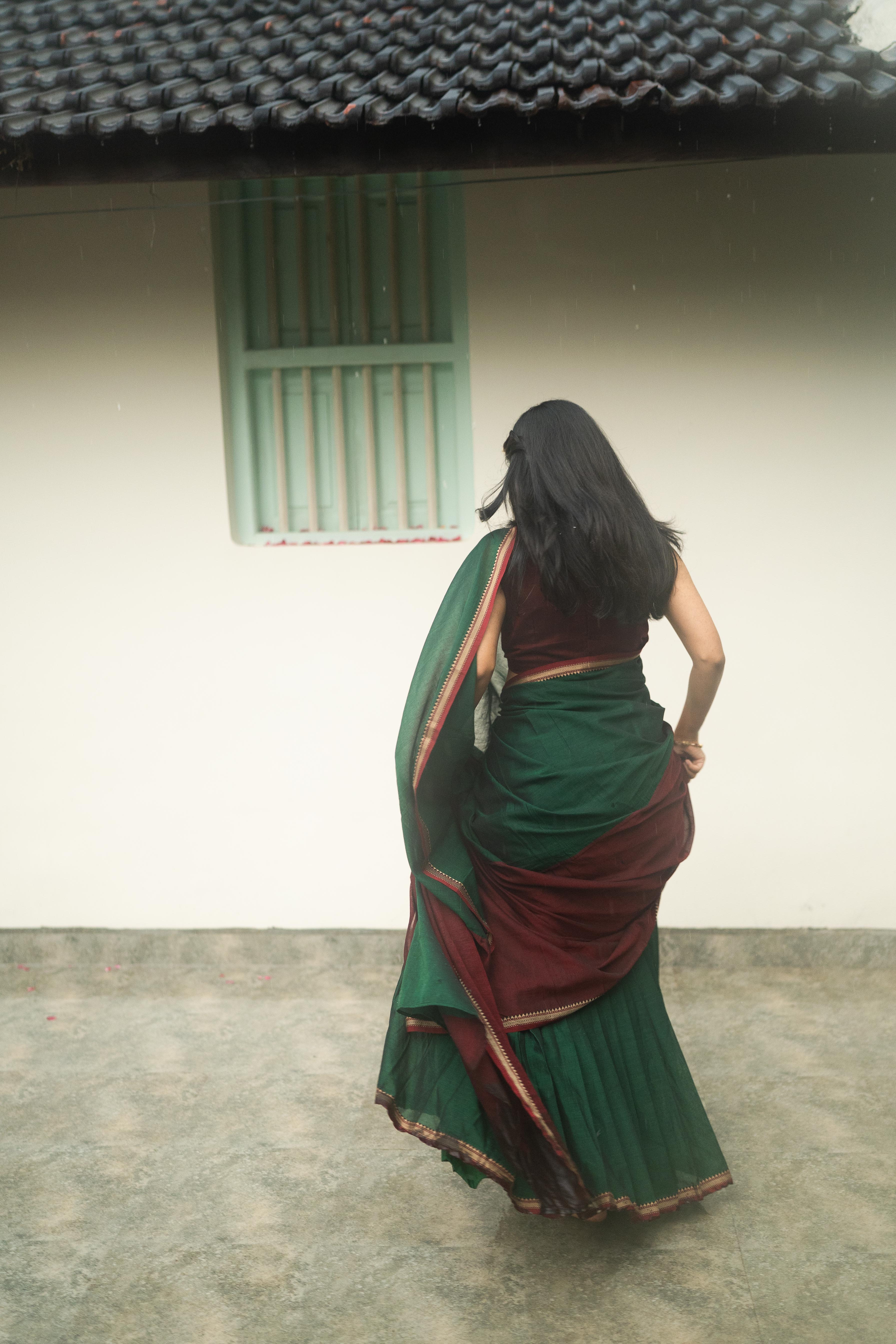 Green with Maroon Half Saree