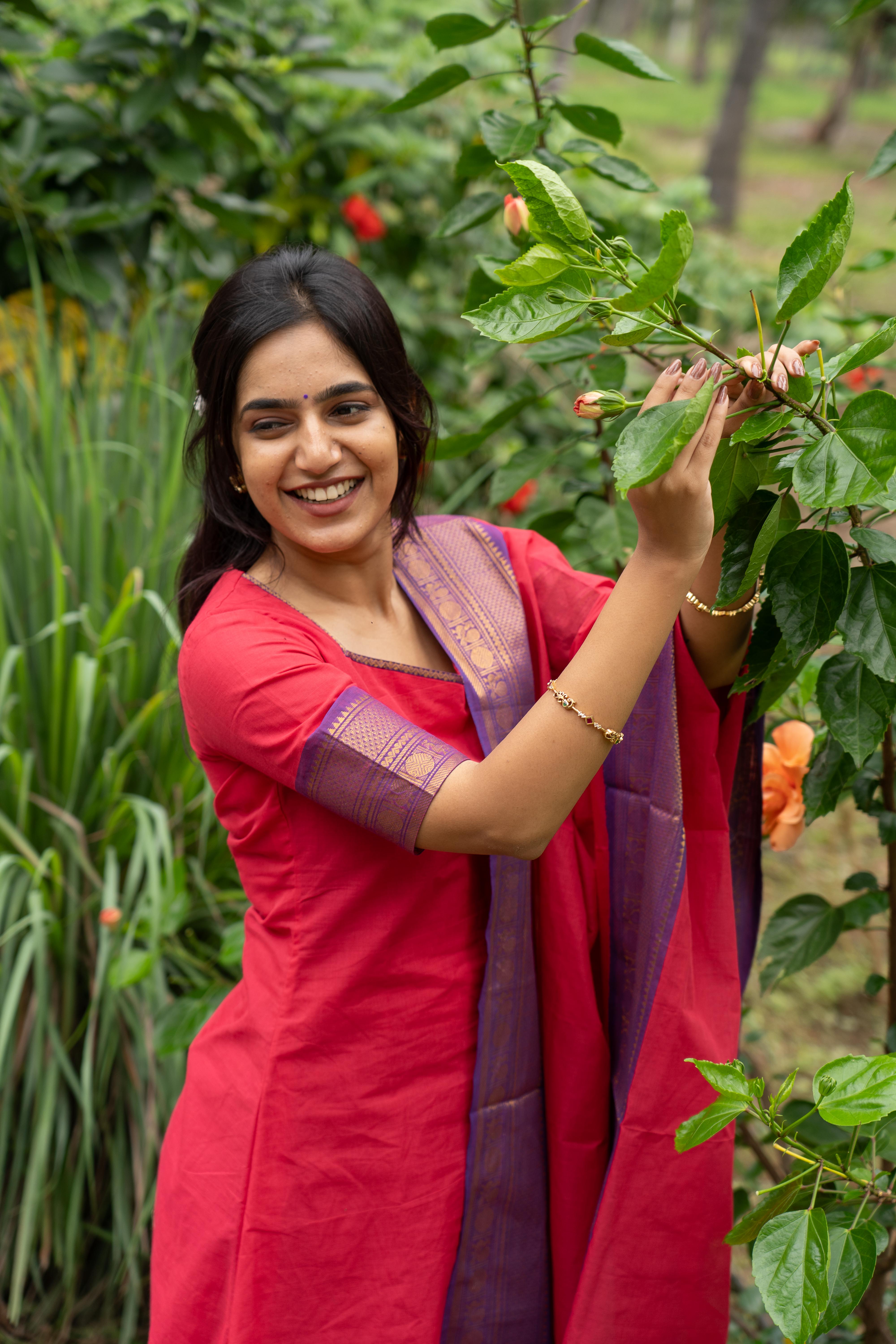 Pink Kanchi Cotton Top & Dupatta