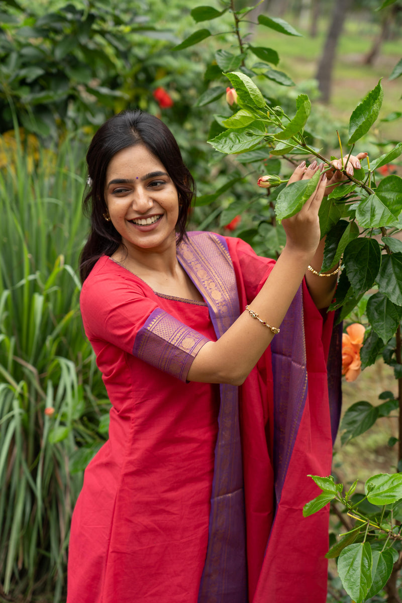 Pink Kanchi Cotton Top & Dupatta