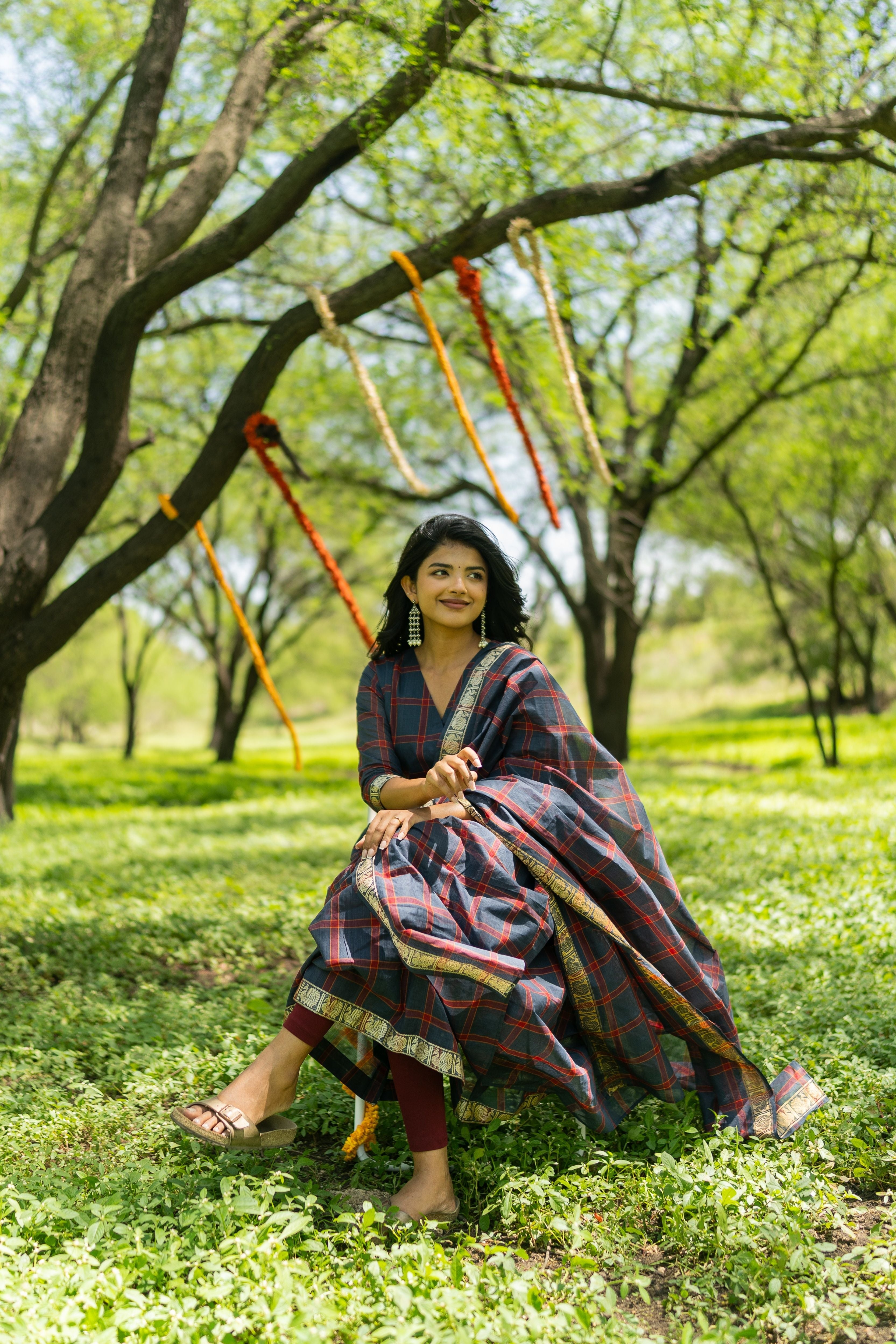 Blue Madras Checks Kanchi Cotton Top & Dupatta