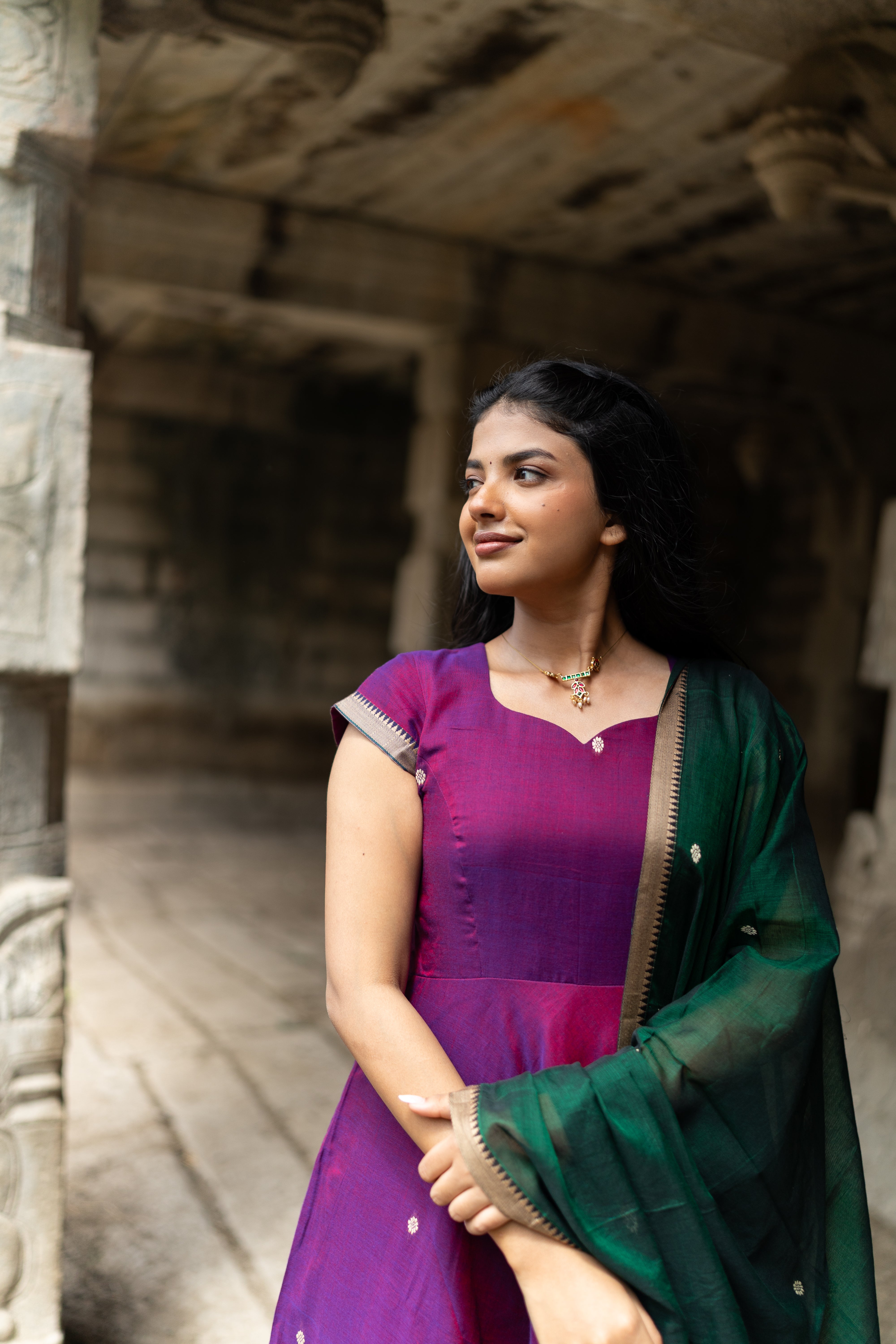 Vadamalli with green dupatta Anarkali set