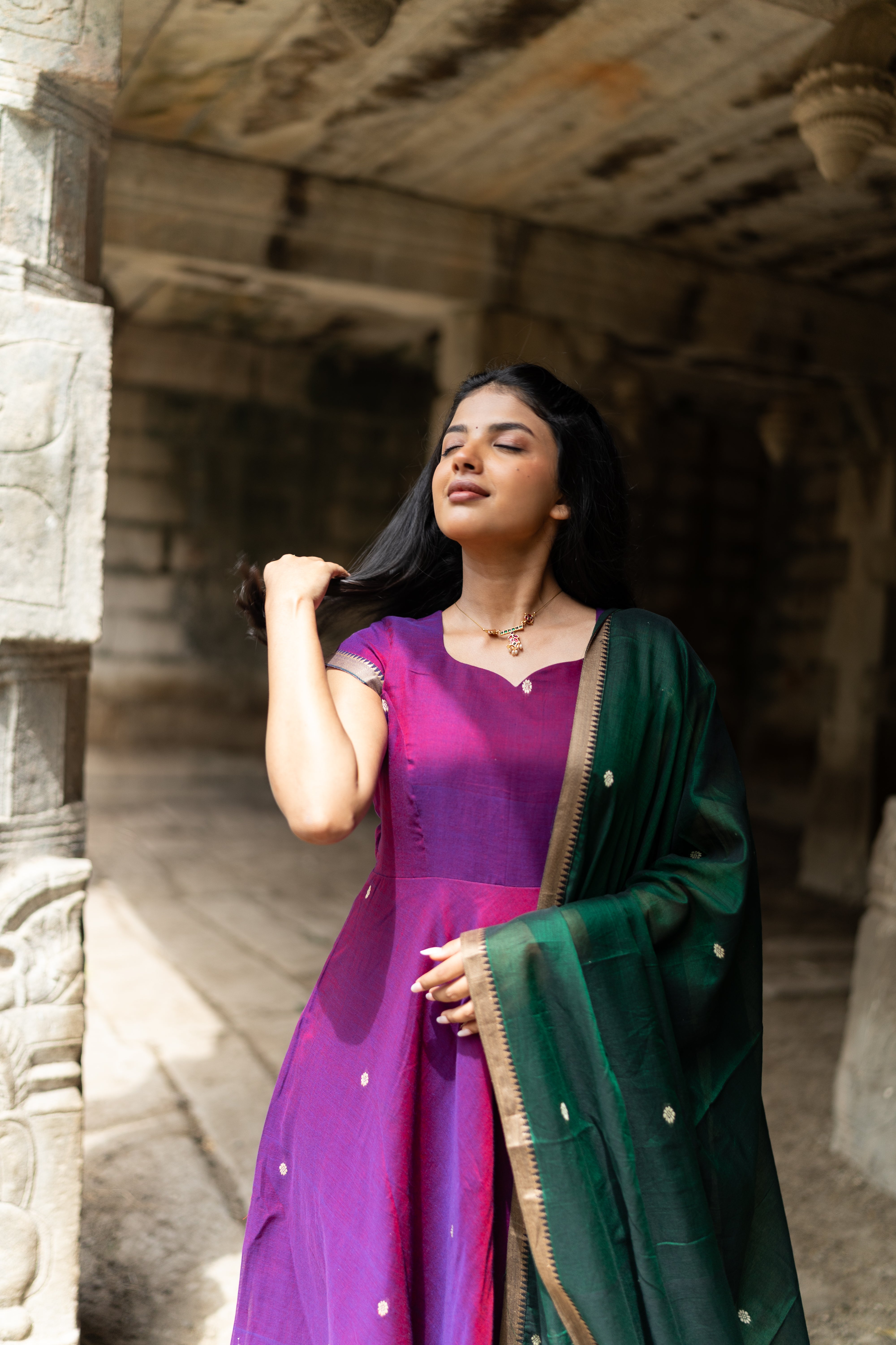 Vadamalli with green dupatta Anarkali set