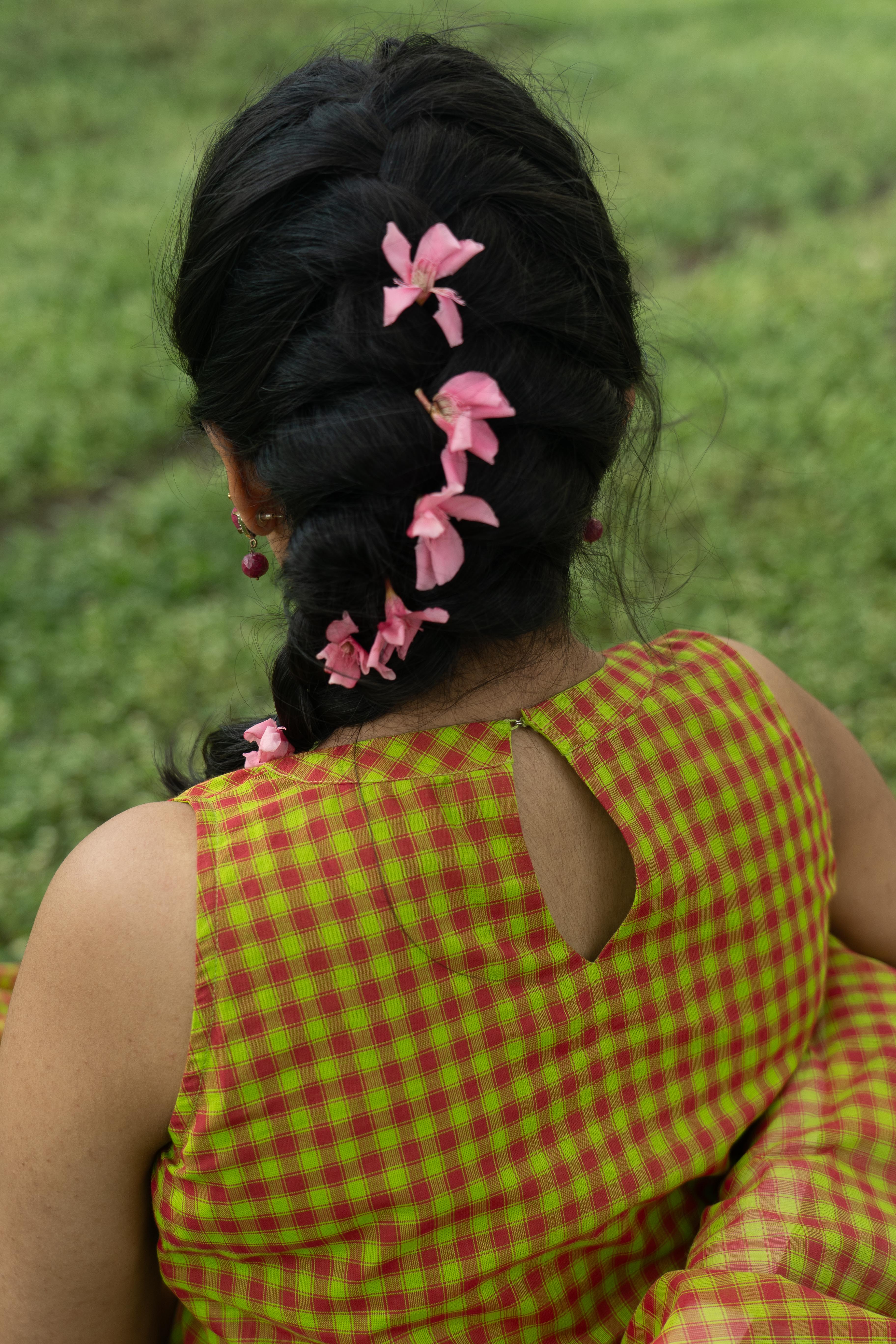 Green Color Madras Checks Kanchi Cotton Top & Dupatta